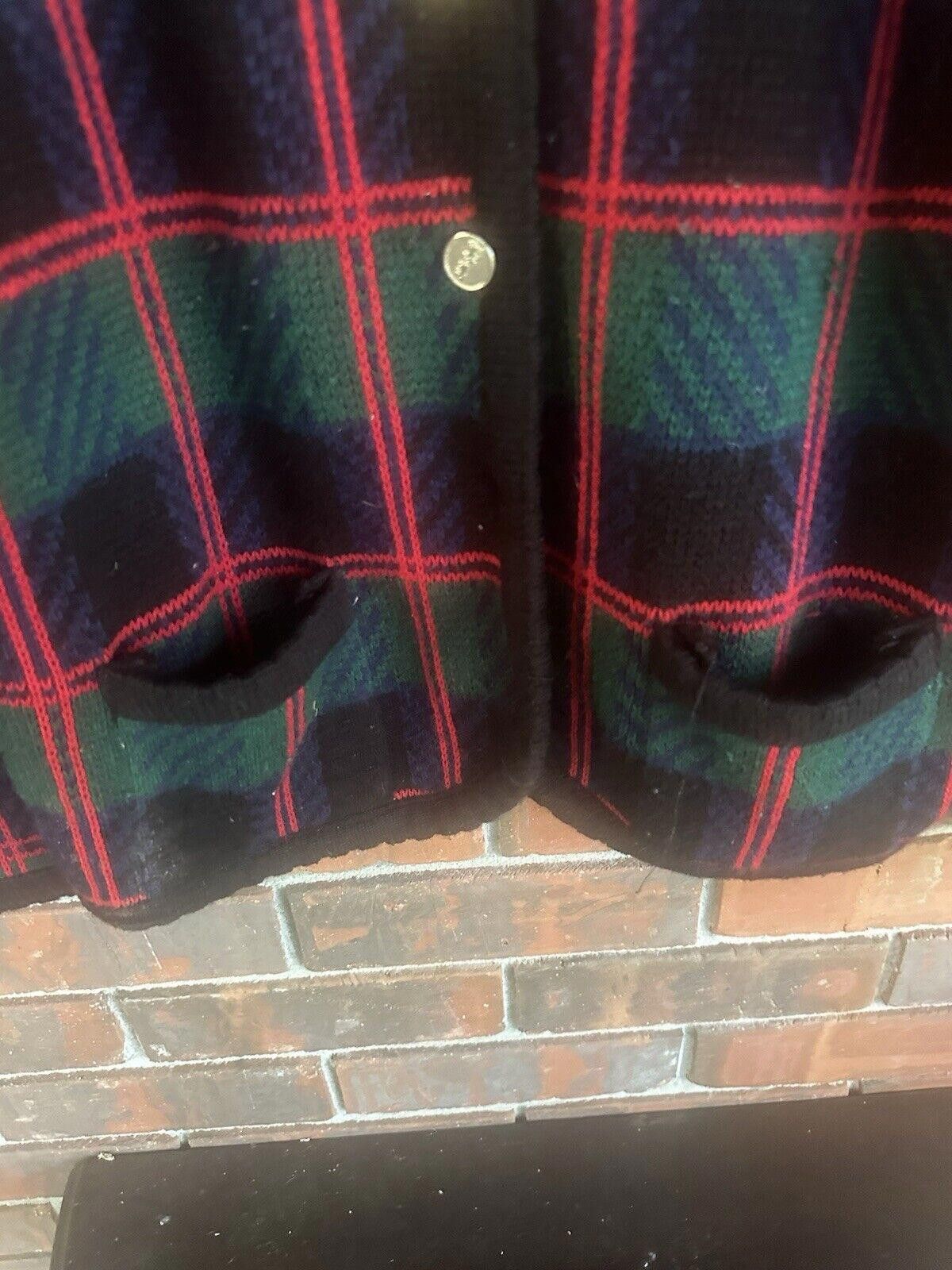 Designer Vintage Tally Ho Cardigan Sweater Small Old money Plaid Size M / US 6-8 / IT 42-44 - 3 Thumbnail
