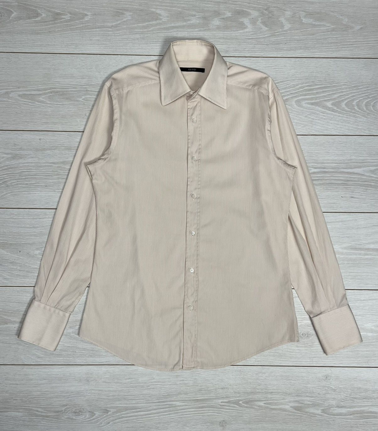 Gucci Beige Pinstripe Dress Shirt - Classic Fit-Long Sleeve