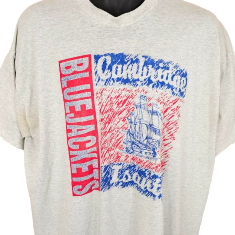 Fruit Of The Loom VINTAGE Cambridge Isanti Bluejackets T Shirt Mens 2XL Gray 90s Made In USA Size US XXL / EU 58 / 5 - 2 Thumbnail
