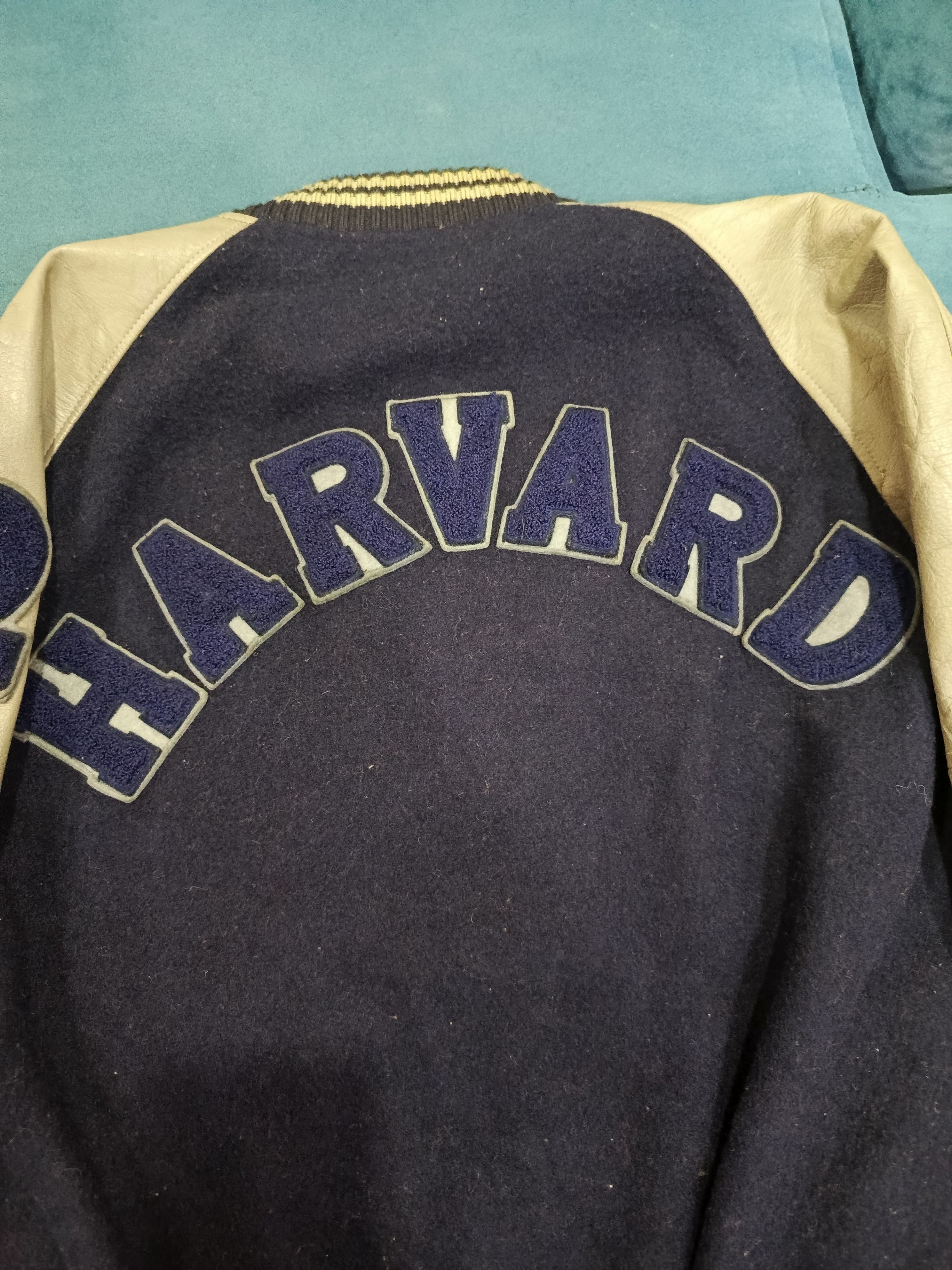 Vintage Vintage HARVARD Varsity Leather Sleeve Jacket Size US M / EU 48-50 / 2 - 2 Thumbnail