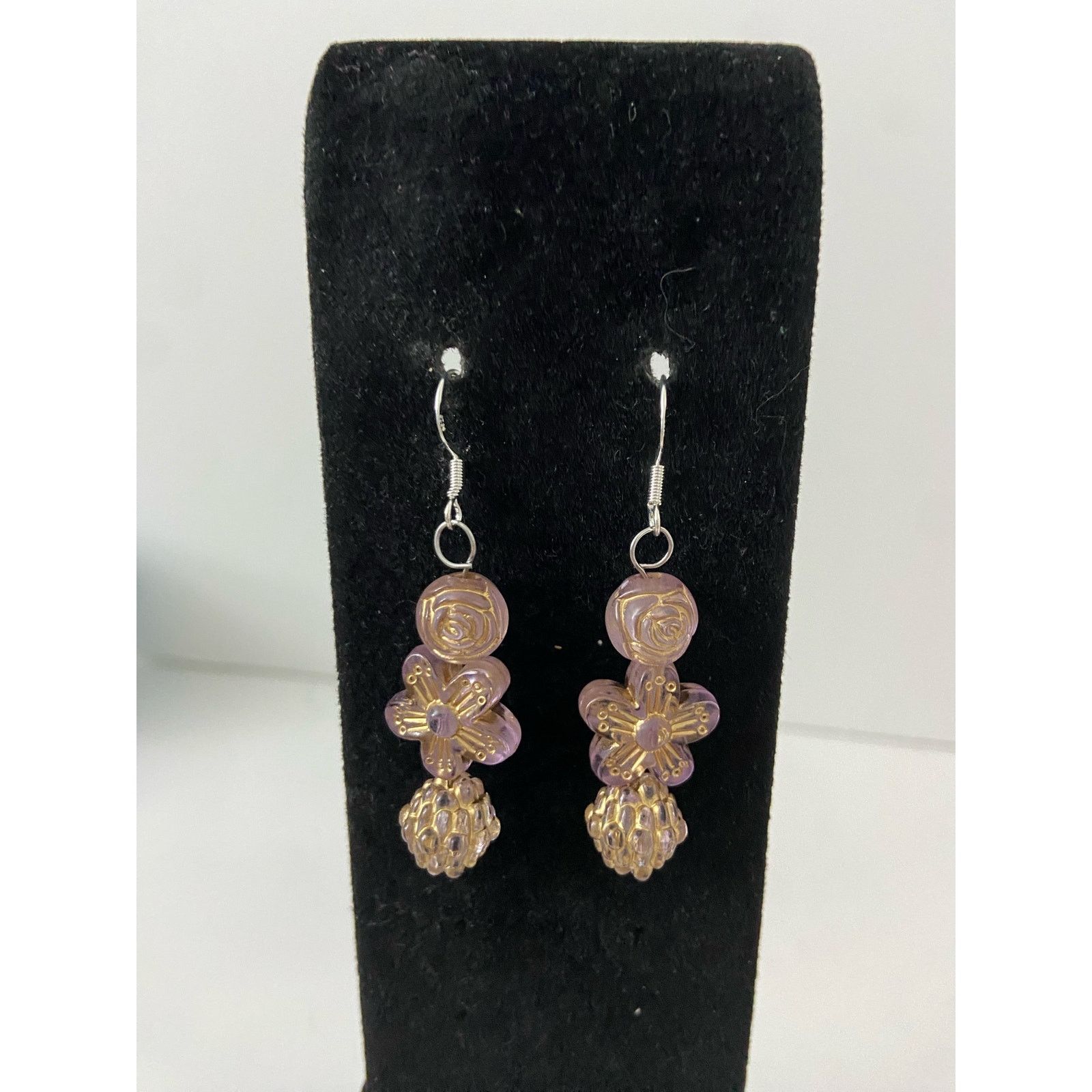 Handmade light purple flower earrings Size ONE SIZE - 1 Thumbnail