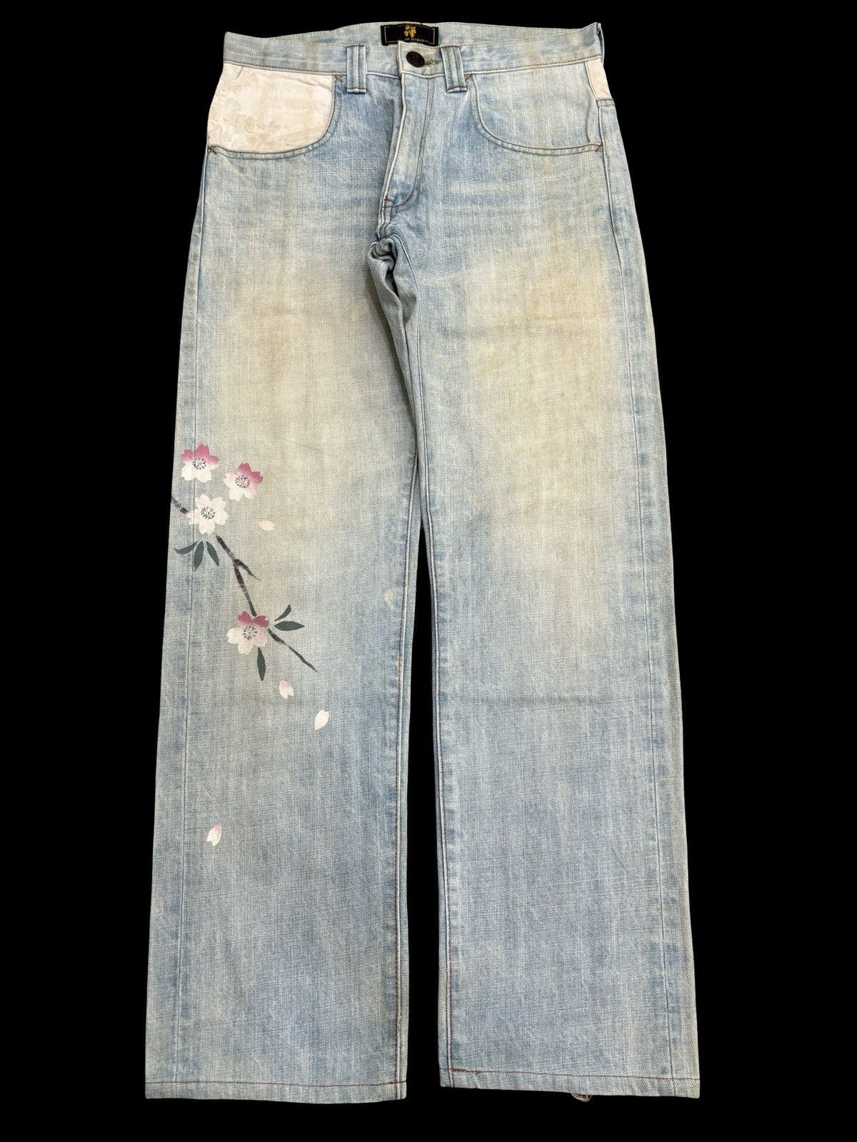 Japanese Brand 💥Denim Art💥ZEN Kyoto Style Japan Faded Floral Denim F569 Size US 30 / EU 46 - 2 Thumbnail