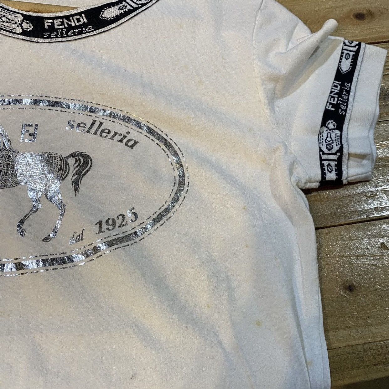 Fendi Fendi Selleria Roma Horse Logo Monogram Trim T-Shirt White Size M / US 6-8 / IT 42-44 - 11 Thumbnail