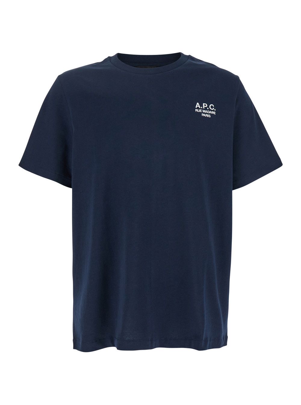 Blue Crewneck T-Shirt with Logo Embroidered on the Front in Cotton Man