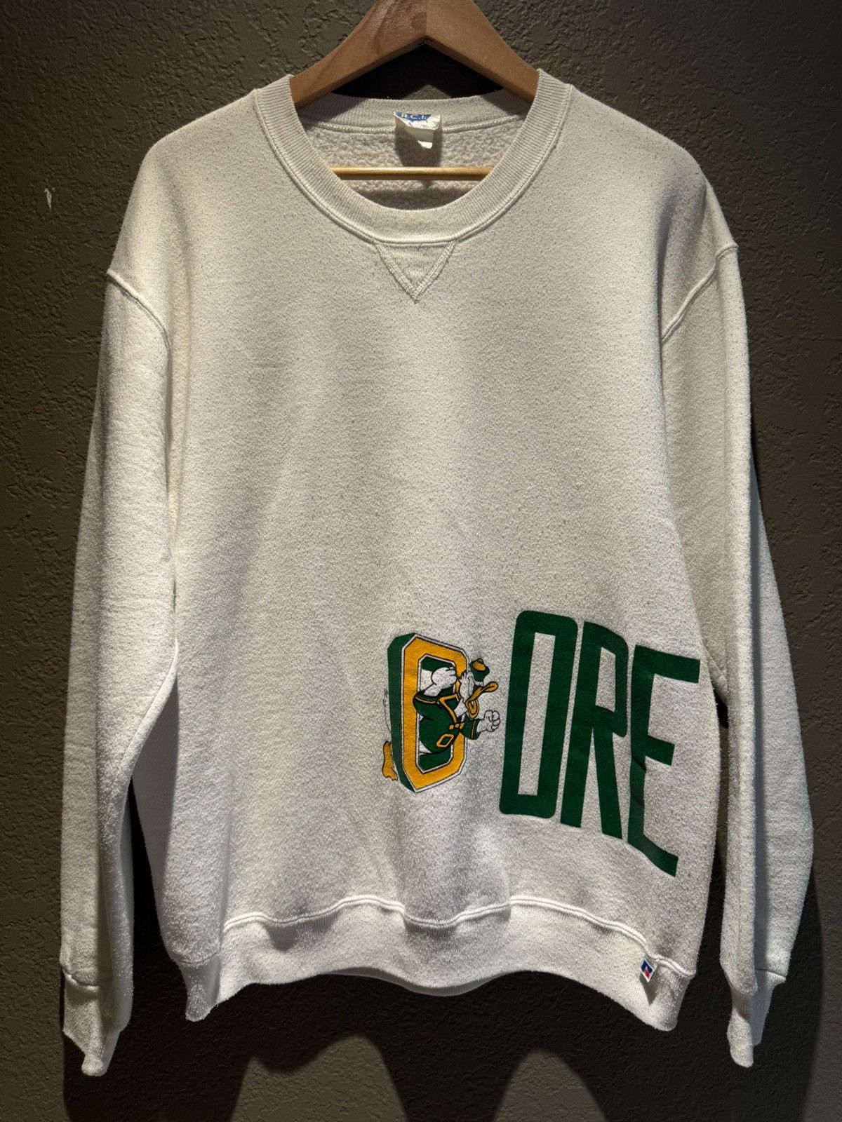 Vintage University of Oregon White Crew Duck Russel Athletic