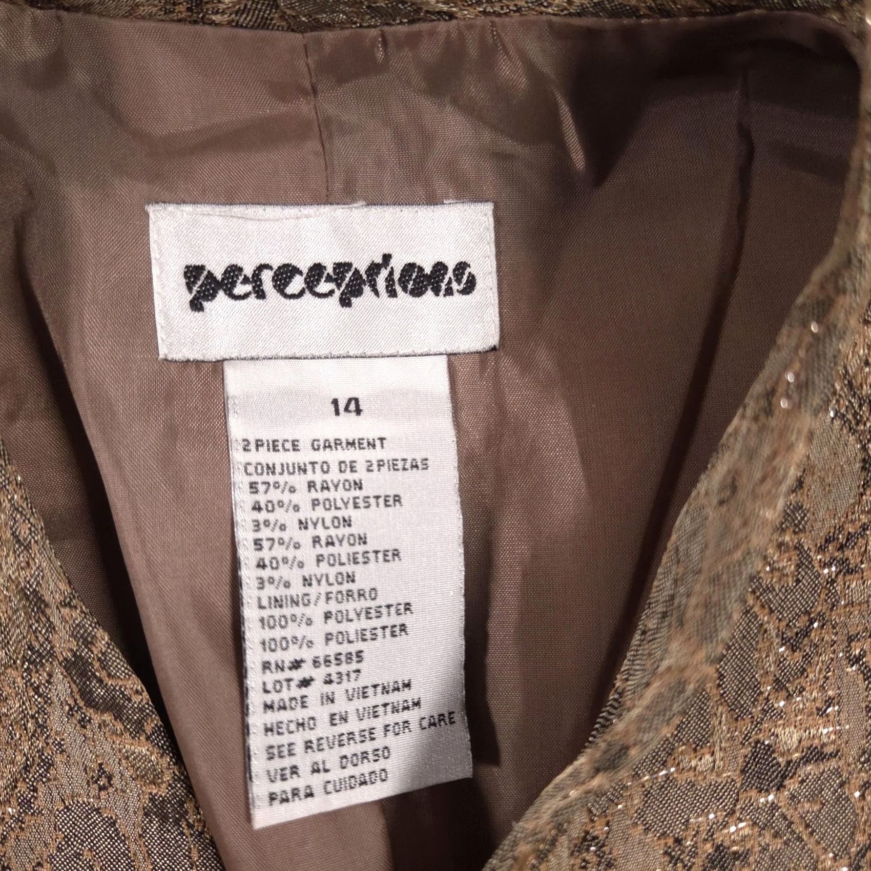 Vintage VINTAGE Perceptions Blazer Womens 14 Brown Metallic Floral Jacquard Evening Jacket Size XL / US 12-14 / IT 48-50 - 4 Thumbnail