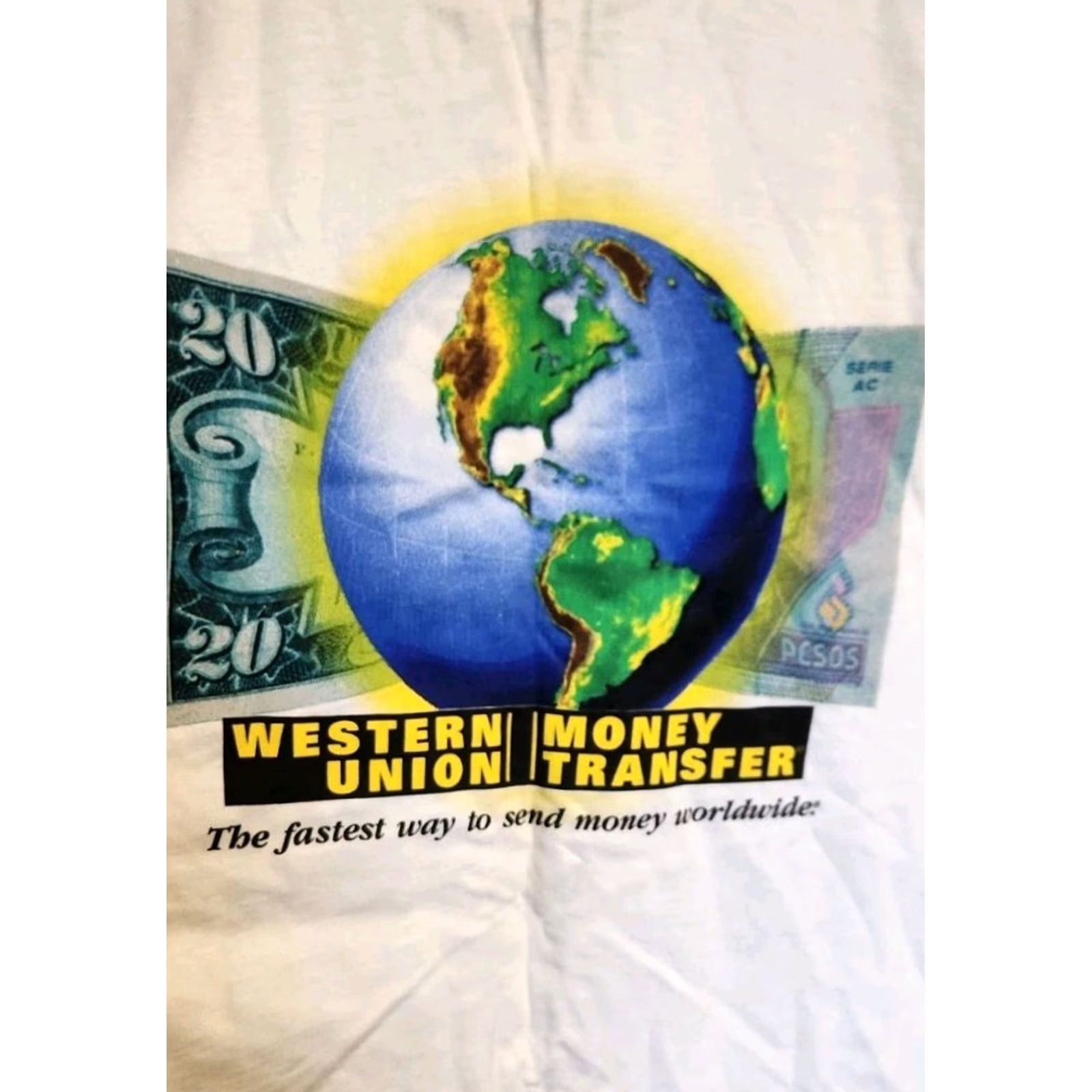 Hanes VINTAGE Hanes Western Union Money Transfer T Shirt Men's XL Double Sided White Cotton Graphic Print 90s Retro Money Theme Mens Size US XL / EU 56 / 4 - 2 Thumbnail