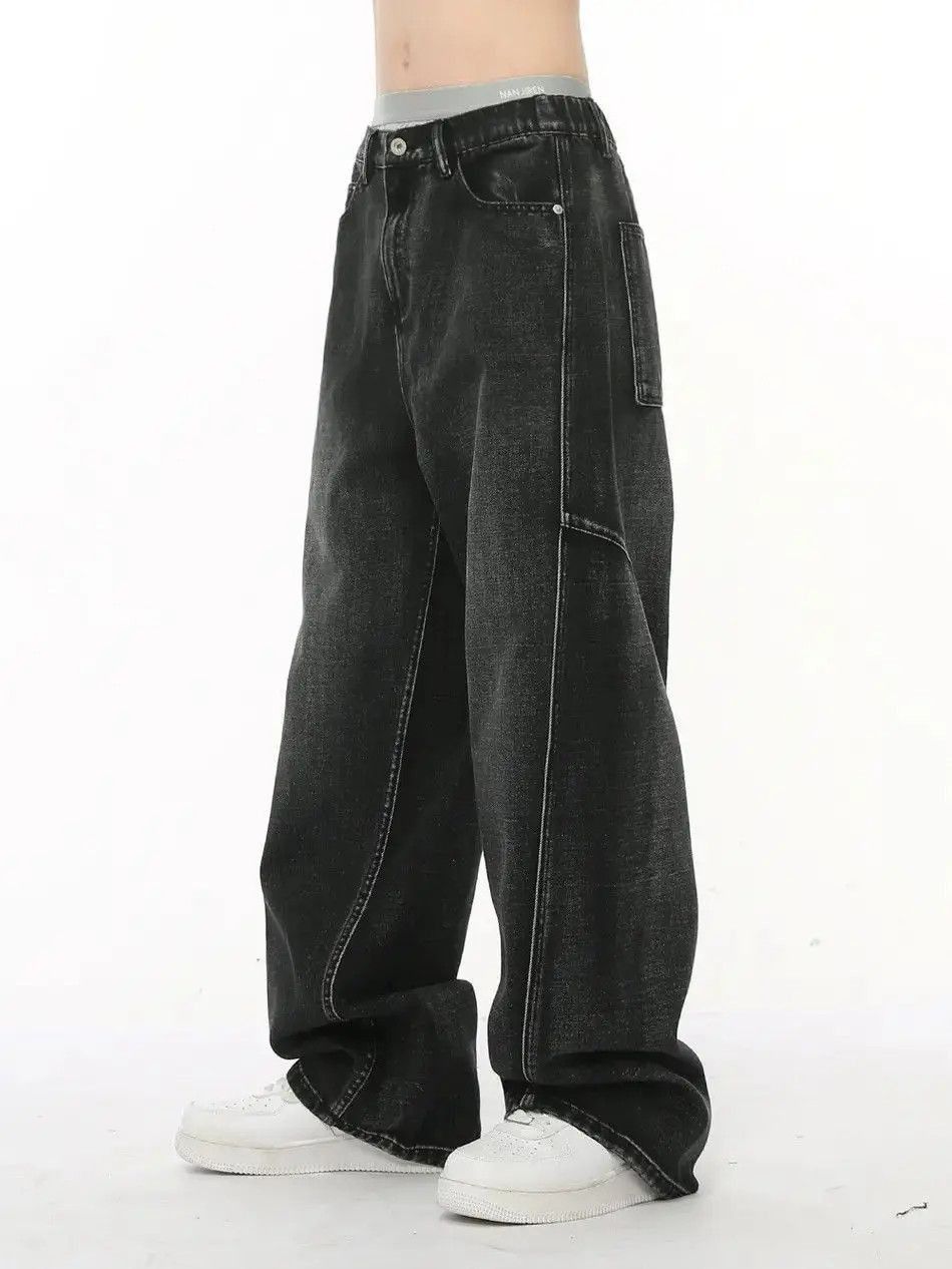 Japanese Brand Retro straight leg wide leg patchwork jeans Size US 32 / EU 48 - 5 Thumbnail