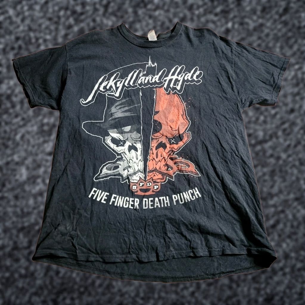 Vintage VINTAGE Five Finger Death Punch T Shirt Mens XL Black Jekyll and Hyde Distressed SS Crew Neck Size US XL / EU 56 / 4 - 1 Thumbnail