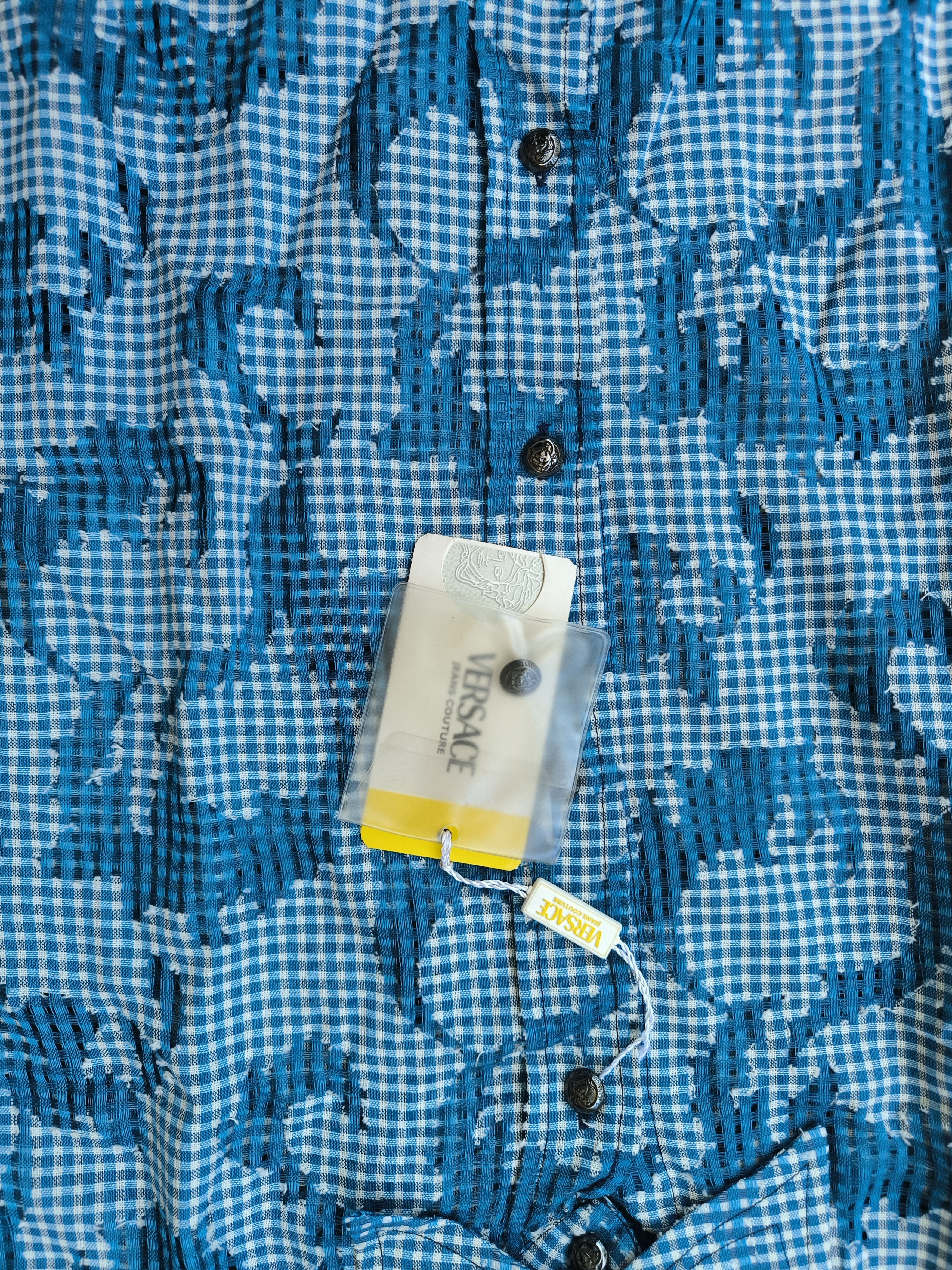 Versace Jeans Couture NOS Vintage Versace Jeans Couture Mesh Gingham Medusa Shirt Size US M / EU 48-50 / 2 - 3 Thumbnail