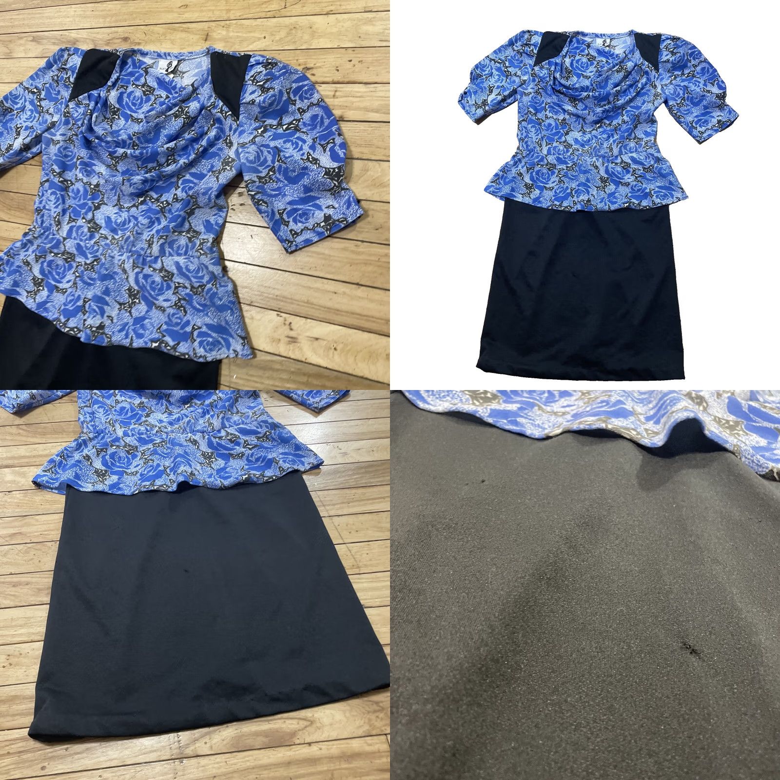 Vintage VINTAGE Nicki's Girl Sheath Dress Shirt Dress 80s Floral Blue Knee Length Ruched Peplum Cowl Neck Women Size 2 Girls Mens Womens Size XS / US 0-2 / IT 36-38 - 10 Thumbnail