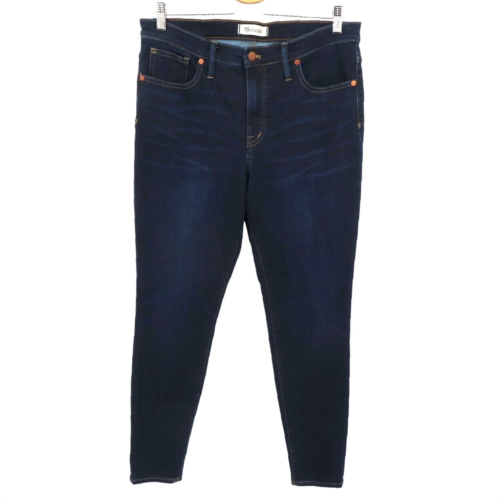 Madewell Madewell 31 Women 9 Inch High Rise Skinny Dark Blue Denim Jeans Whiskered Pocket Size 24" / US 00 / IT 34 - 2 Thumbnail