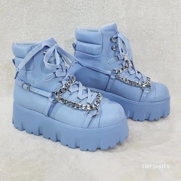 Other Emo Stomp 2" Platform Stomper Ankle Boots With Chain Design Size US 10 / IT 40 - 1 Thumbnail