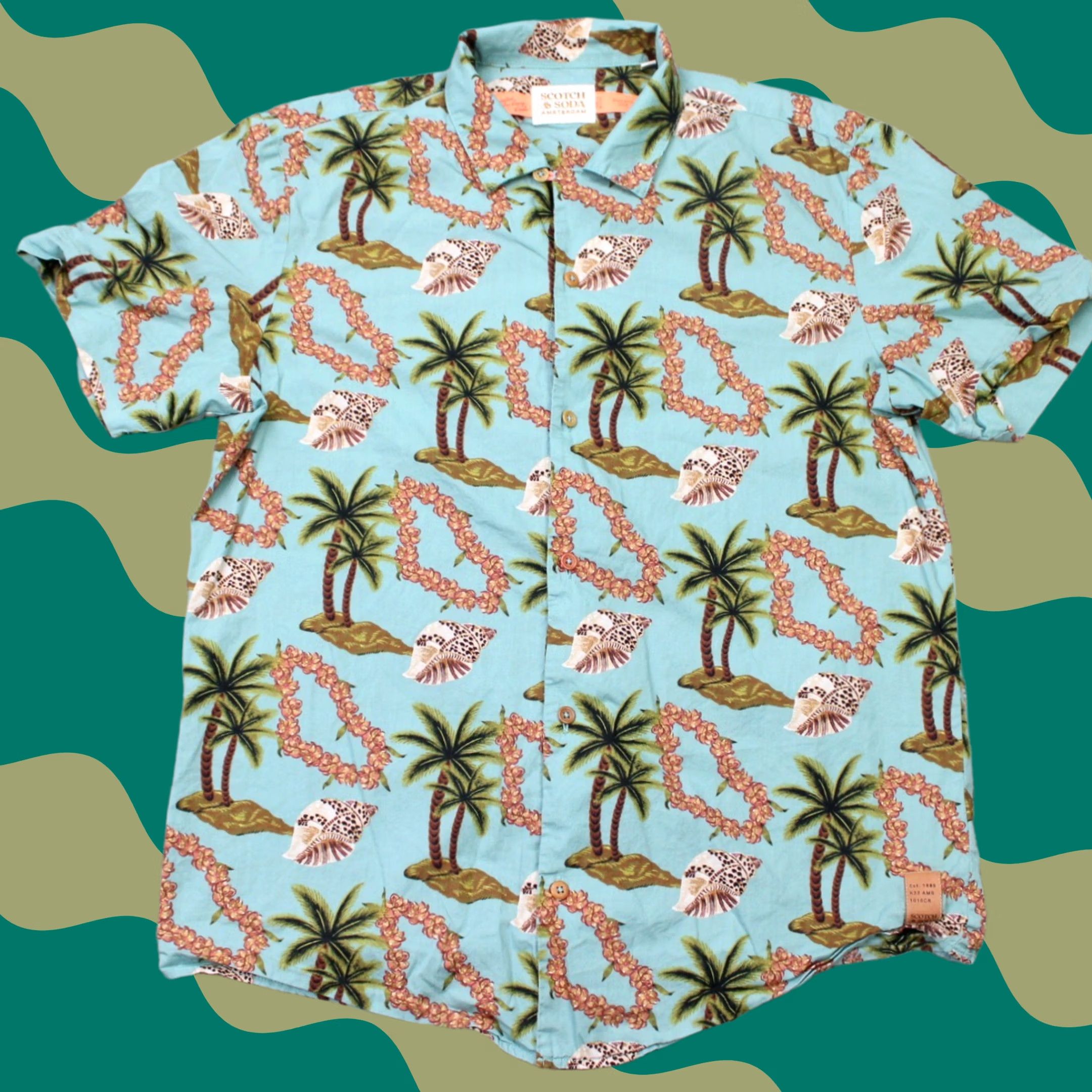 Scotch & Soda Scotch & Soda Shirt Mens Large Blue Floral Poplin Hawaiian Cotton Short Sleeve Size US L / EU 52-54 / 3 - 1 Thumbnail