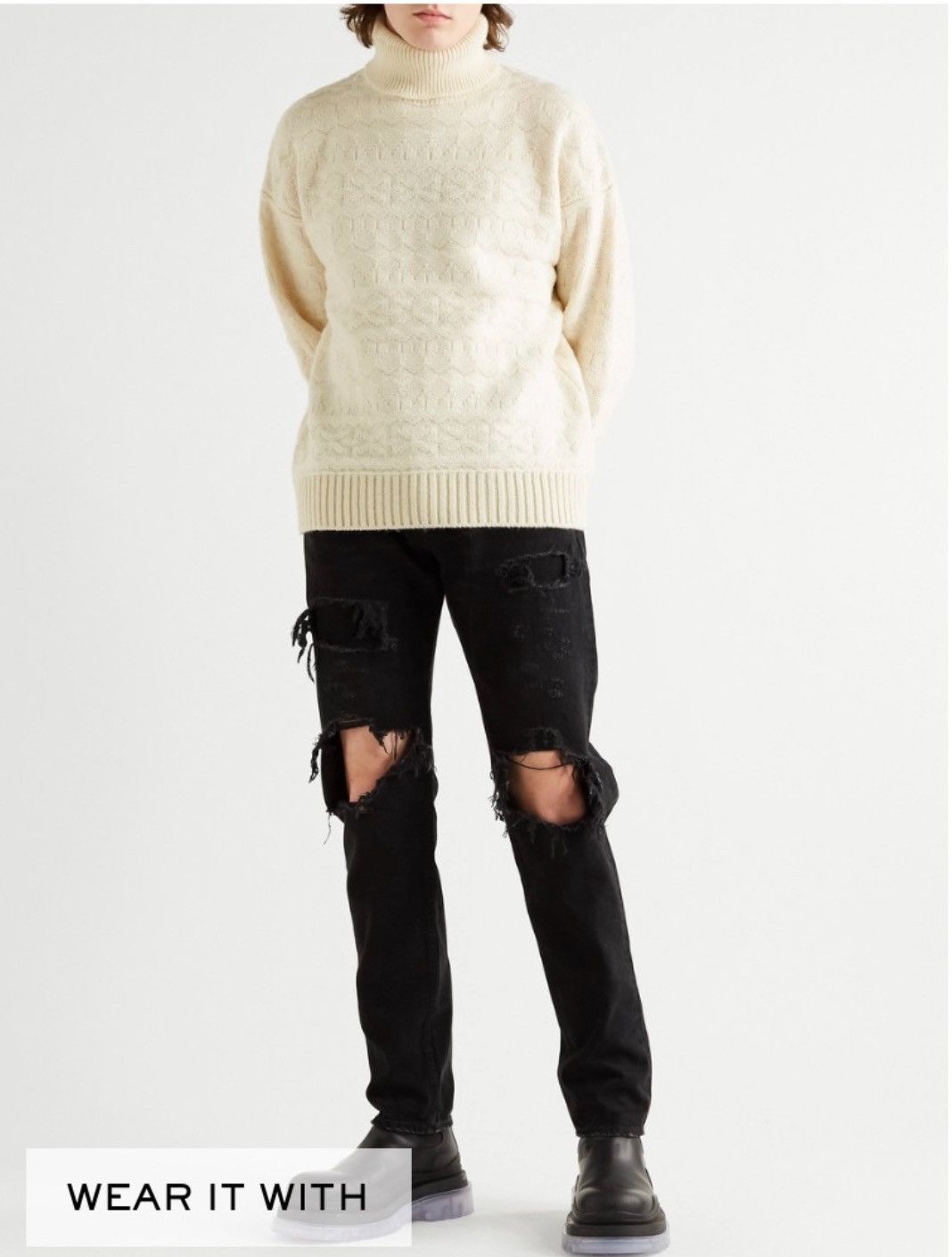 Fair isle turtle-neck sweater/jumper, IT50 or M/L, Japan