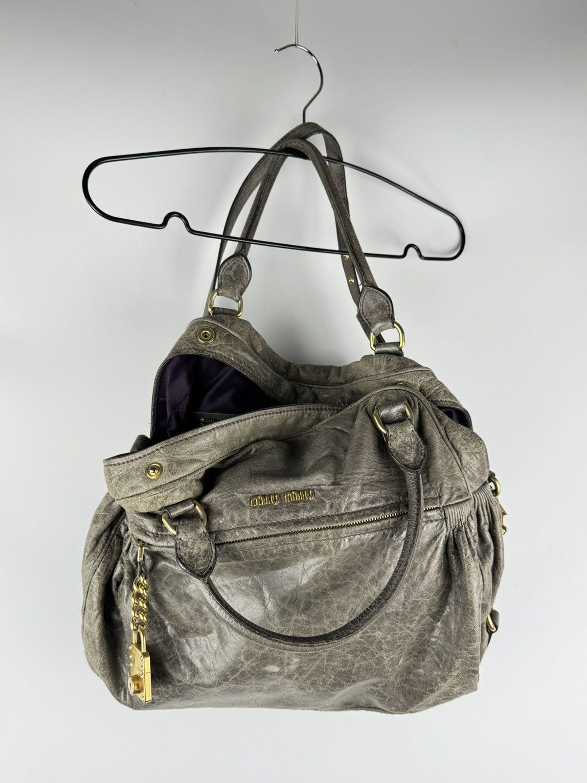 Miu Miu Miu Miu Vitello Two Way Nappa Leather Handbag Bag Grey Size ONE SIZE - 1 Thumbnail