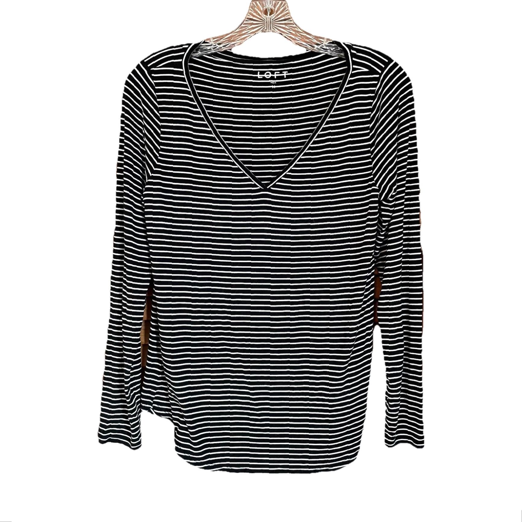 Loft Loft Womens Black & White Striped Long Sleeve V-Neck Top Size M Shirt Womens Med Black White Striped V-Neck Pullover Casual Workwear Size M / US 6-8 / IT 42-44 - 2 Thumbnail