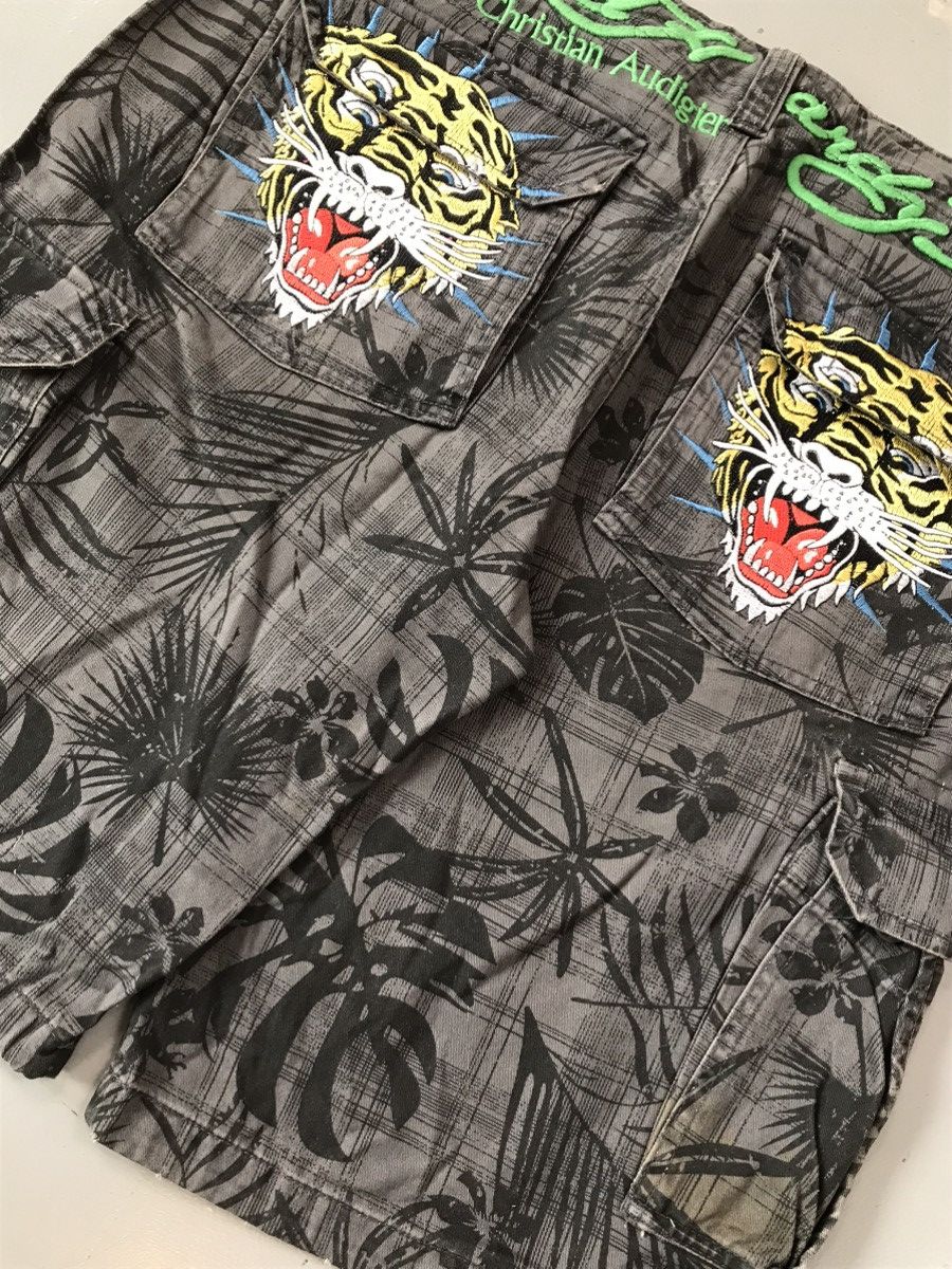 Christian Audigier × Ed Hardy × Vintage Edhardy by Christian Audigier tiger 🐯 embroidered jort Size US 39 - 10 Thumbnail