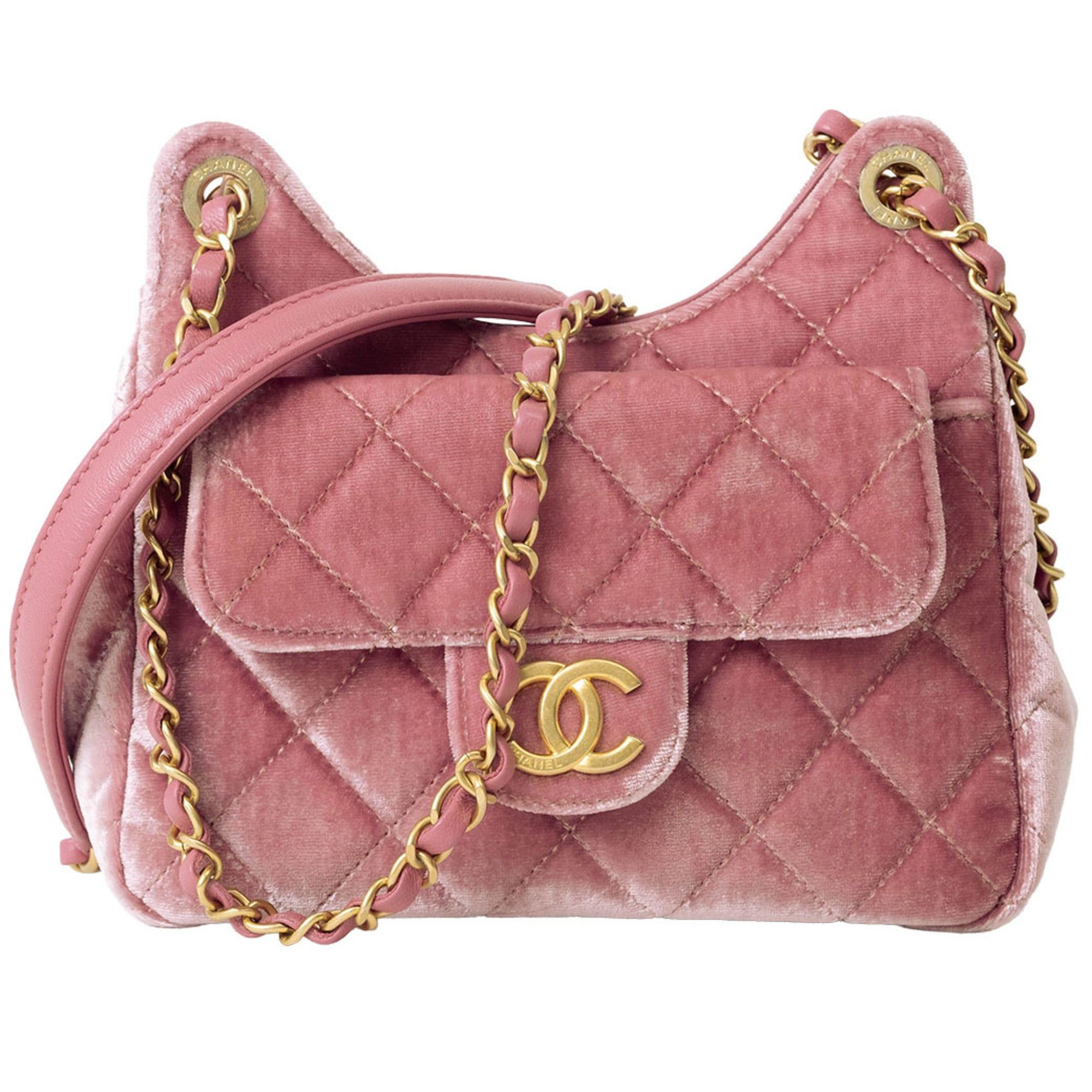 CHANEL Small Hobo Shoulder Bag in Pink Velvet (AS4323)