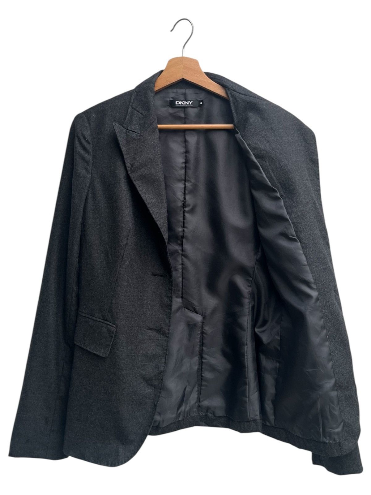 DKNY Dark Grey DKNY Notched Lapel Cashmere Wool Tailored Jacket Size M / US 6-8 / IT 42-44 - 2 Thumbnail