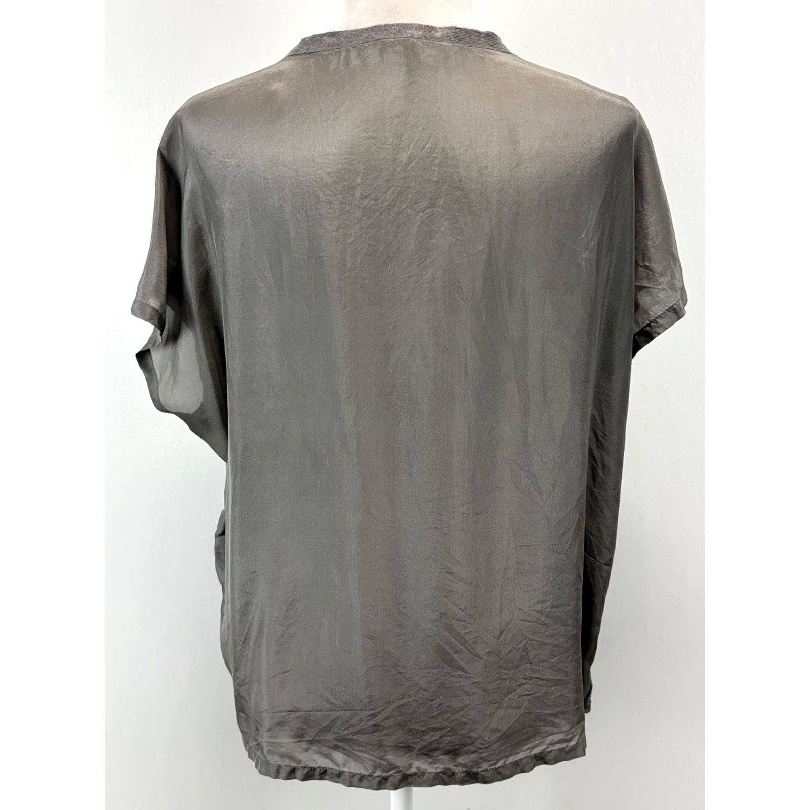 Eileen Fisher Eileen Fisher Shirt Sweater Womens S Gray Linen Silk Mixed Media V-Neck Short Sleeve Pullover Modern Lagenlook Oversized Size S / US 4 / IT 40 - 3 Thumbnail