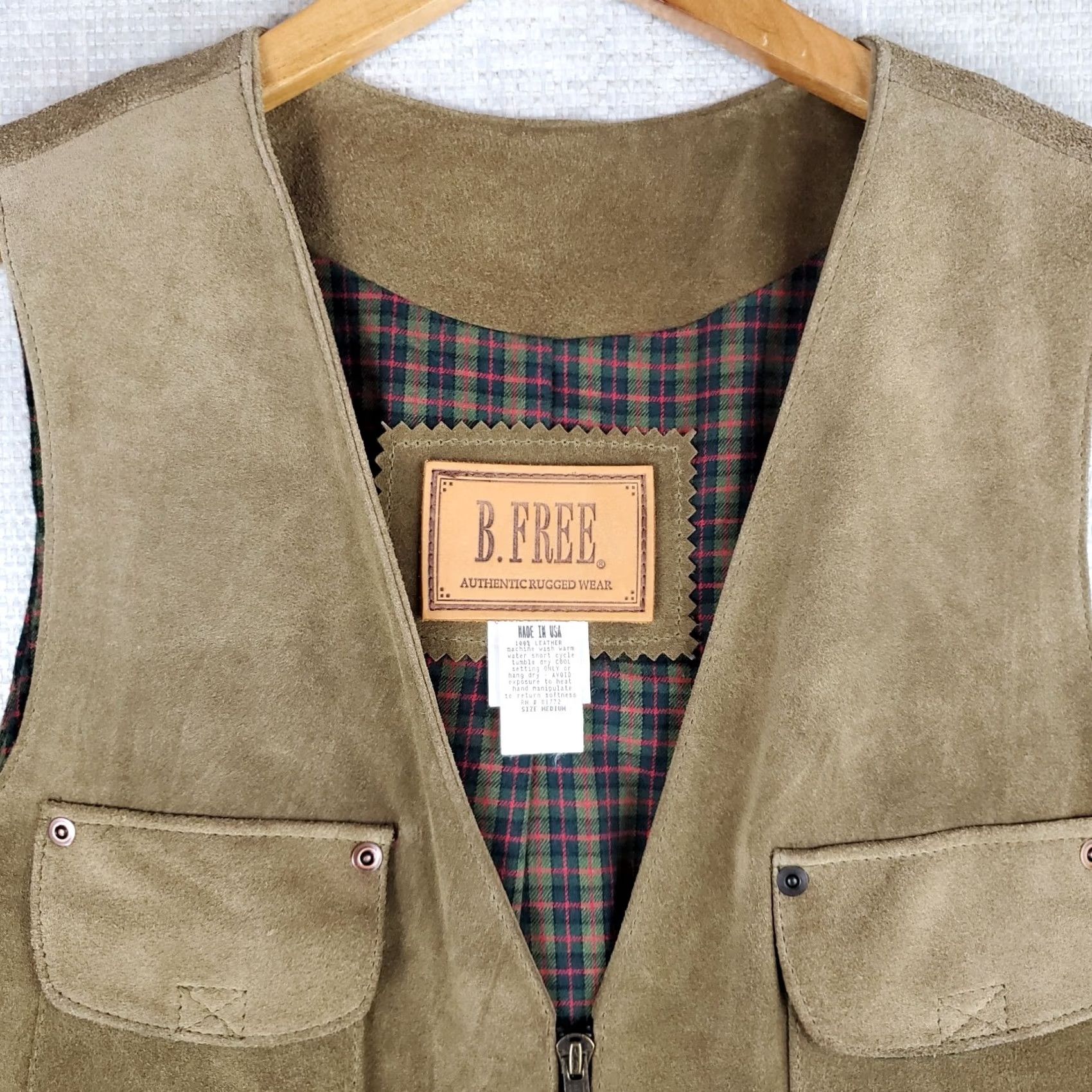 Arrow VINTAGE B. Free Men's Vest Suede Leather Utility Hunting Full Zip USA Made Brown XS/MD? Size US M / EU 48-50 / 2 - 3 Thumbnail