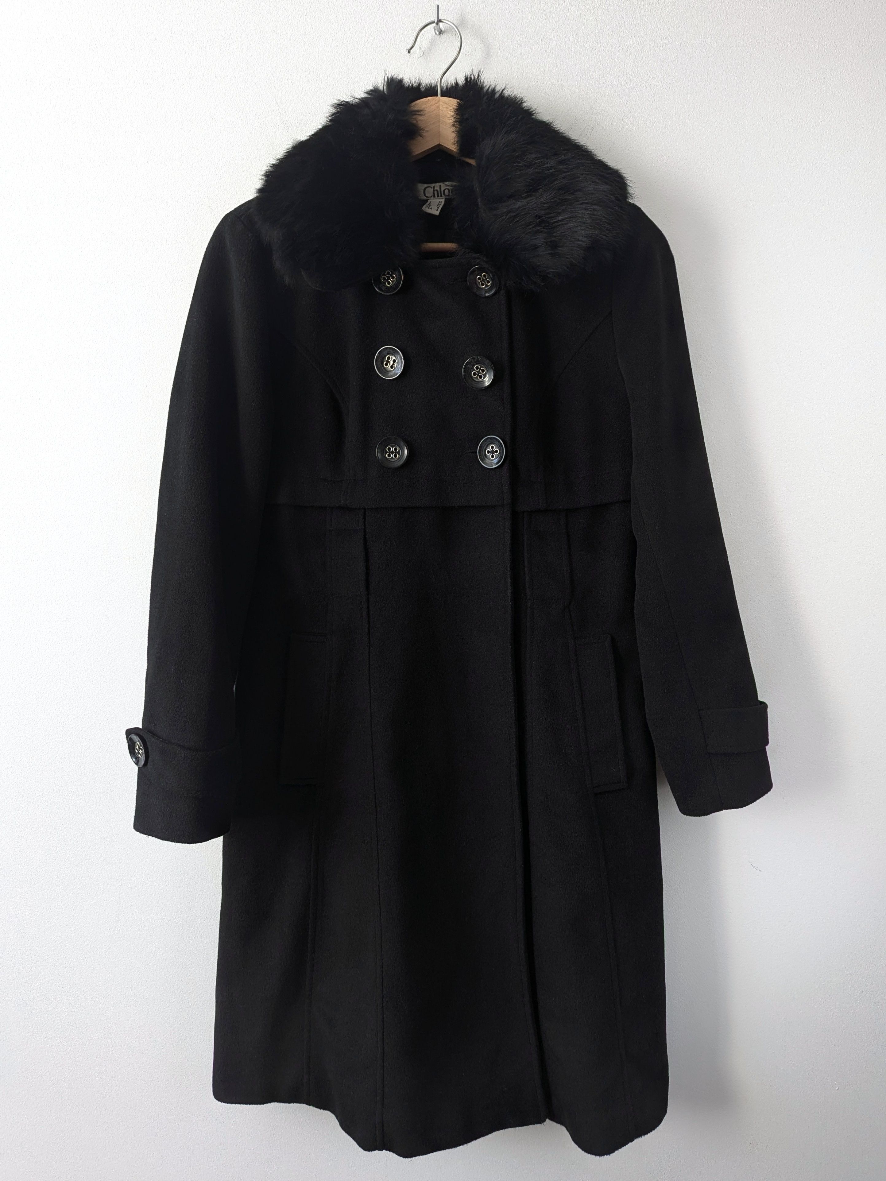 Chloe Chloé Wool Black Coat Detachable Fur Collar Size XS / US 0-2 / IT 36-38 - 1 Thumbnail