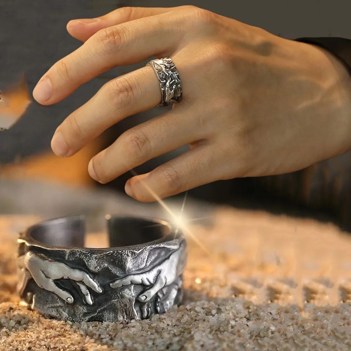 Japanese Brand Retro Artistic Hands Adjustable Ring Size ONE SIZE - 1 Thumbnail