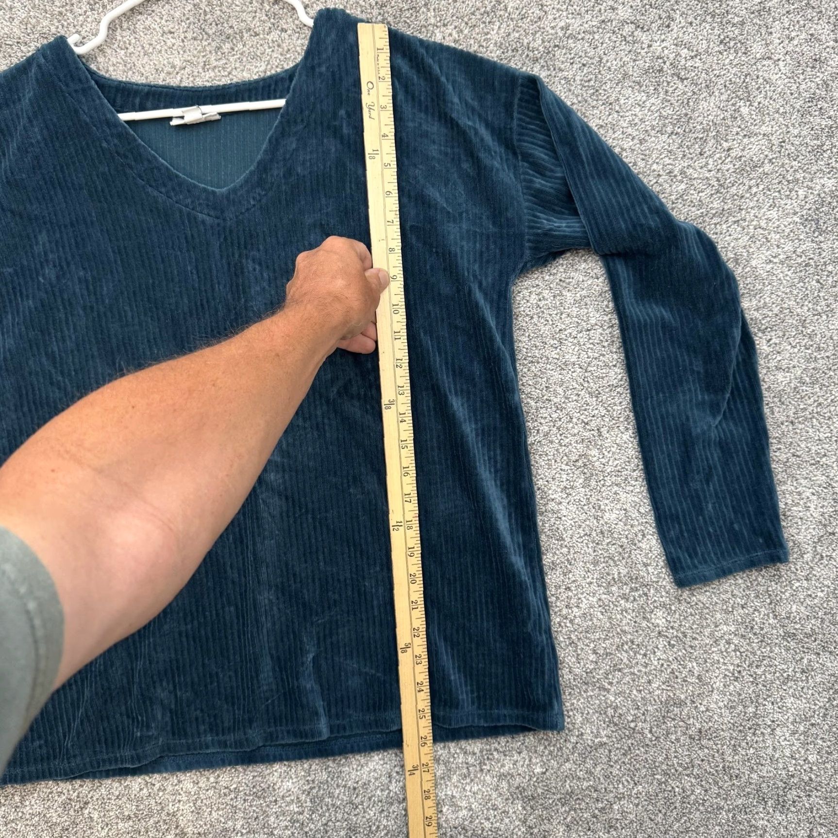 J. Jill J Jill Pullover Top Blouse Tall M V-Neck Long Sleeve Ribbed Velour Easy Care Blue Womens Size M / US 6-8 / IT 42-44 - 2 Thumbnail