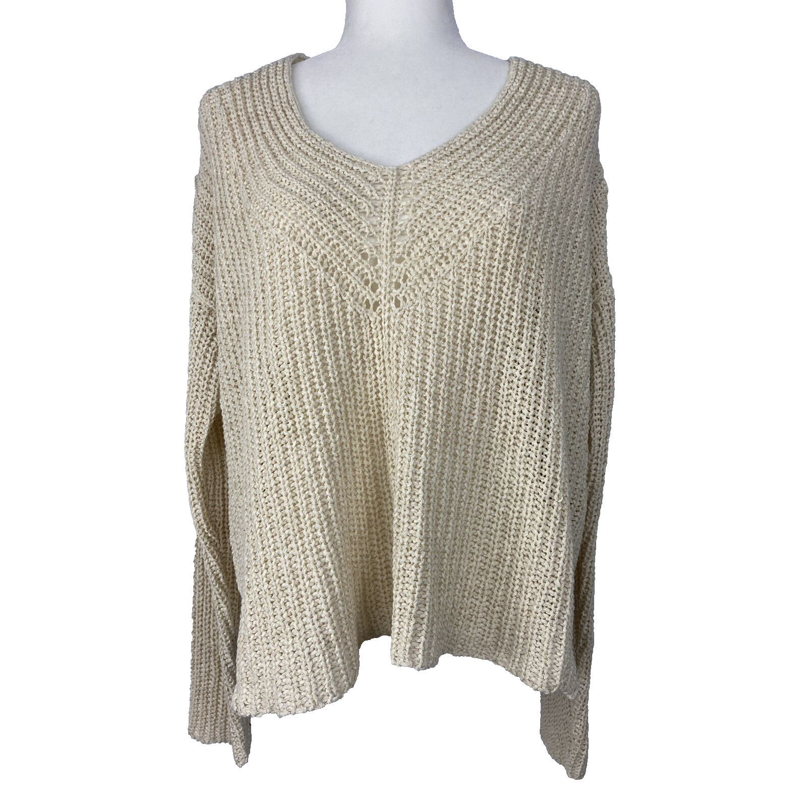 Eileen Fisher Eileen Fisher Ecru V-neck chunky Size L Organic A003041 Size L / US 10 / IT 46 - 1 Thumbnail