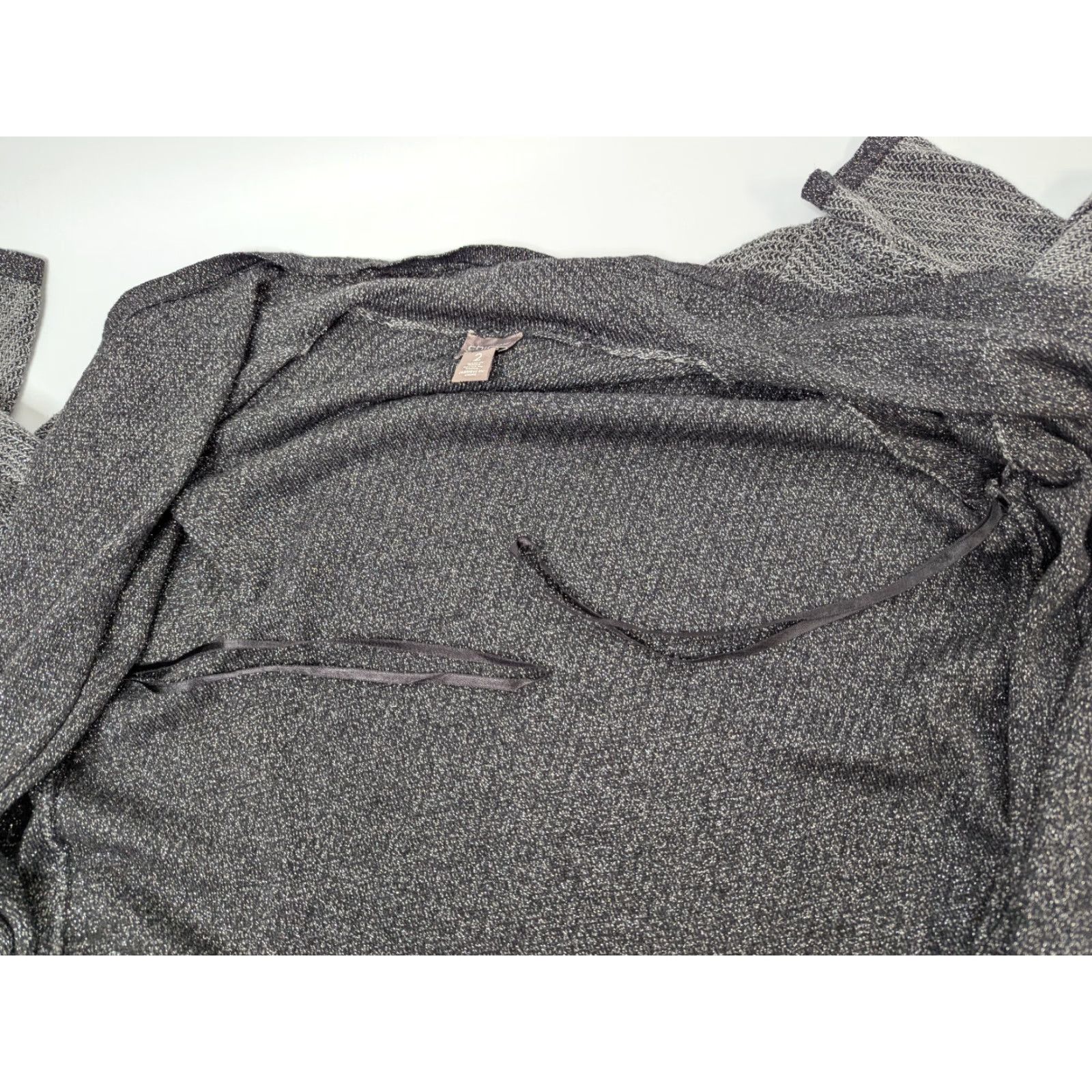Vintage Chico's Cardigan Women Regular Open Front Knit 3/4 Sleeve Gray Cotton Acrylic Metallic Nylon Size XS / US 0-2 / IT 36-38 - 7 Thumbnail
