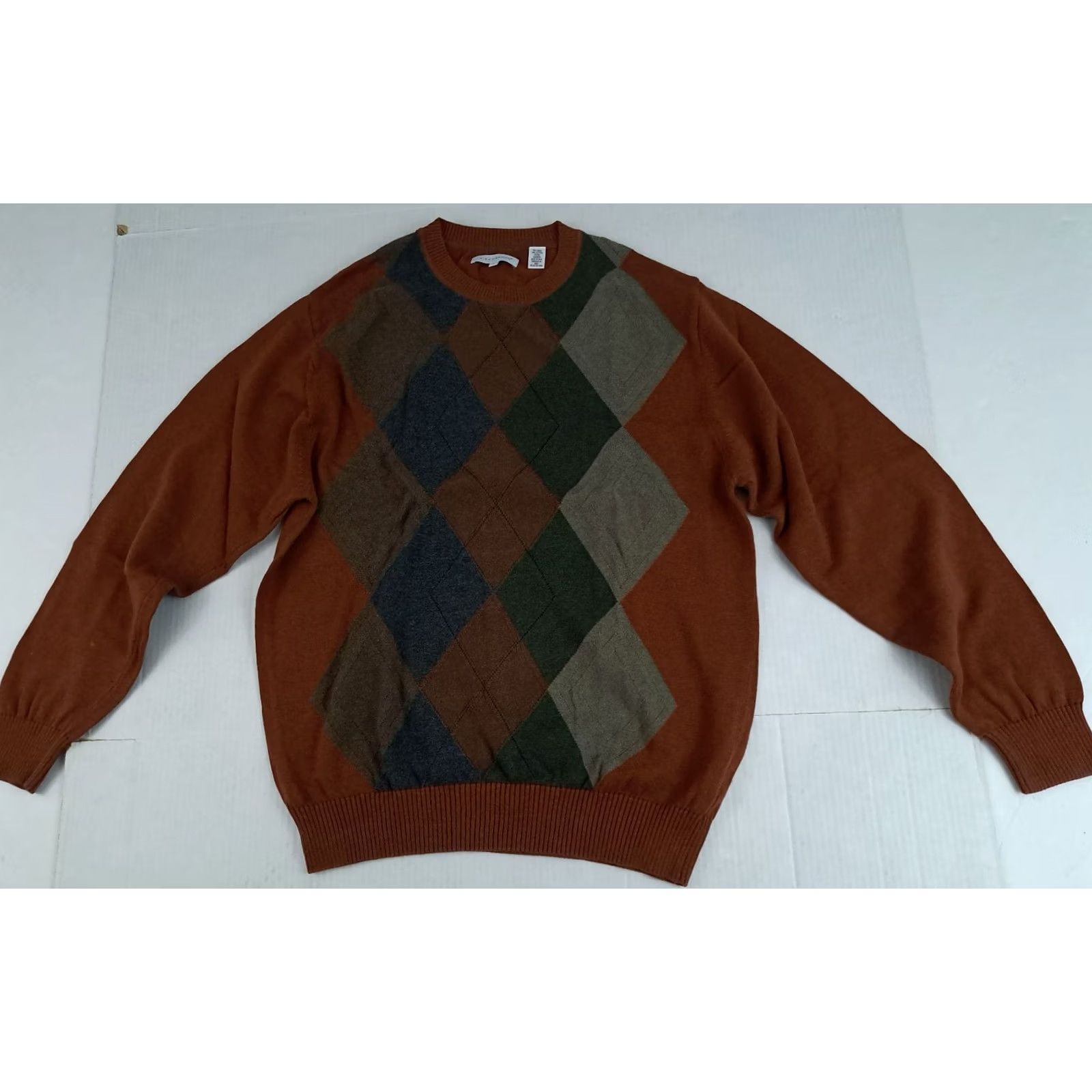 Vintage VINTAGE Argyle Brown Mens Cotton Knit Sweater L Size US L / EU 52-54 / 3 - 2 Thumbnail