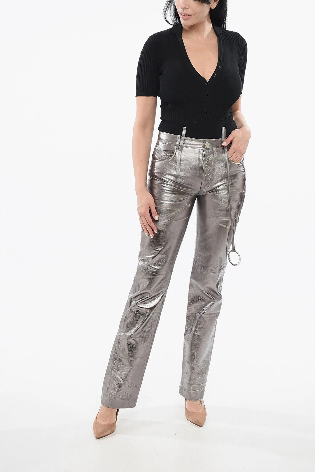 The Attico og1mm0426 Mirror Leather Pant in Silver Size 28" / US 6 / IT 42 - 4 Thumbnail