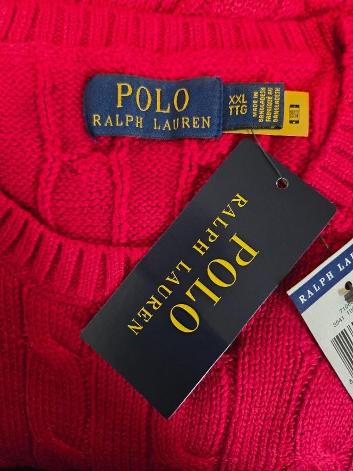 Polo Ralph Lauren Ralph Lauren Polo Mens Cable Knit Crewneck Cotton Red NWT Size US XXL / EU 58 / 5 - 3 Thumbnail