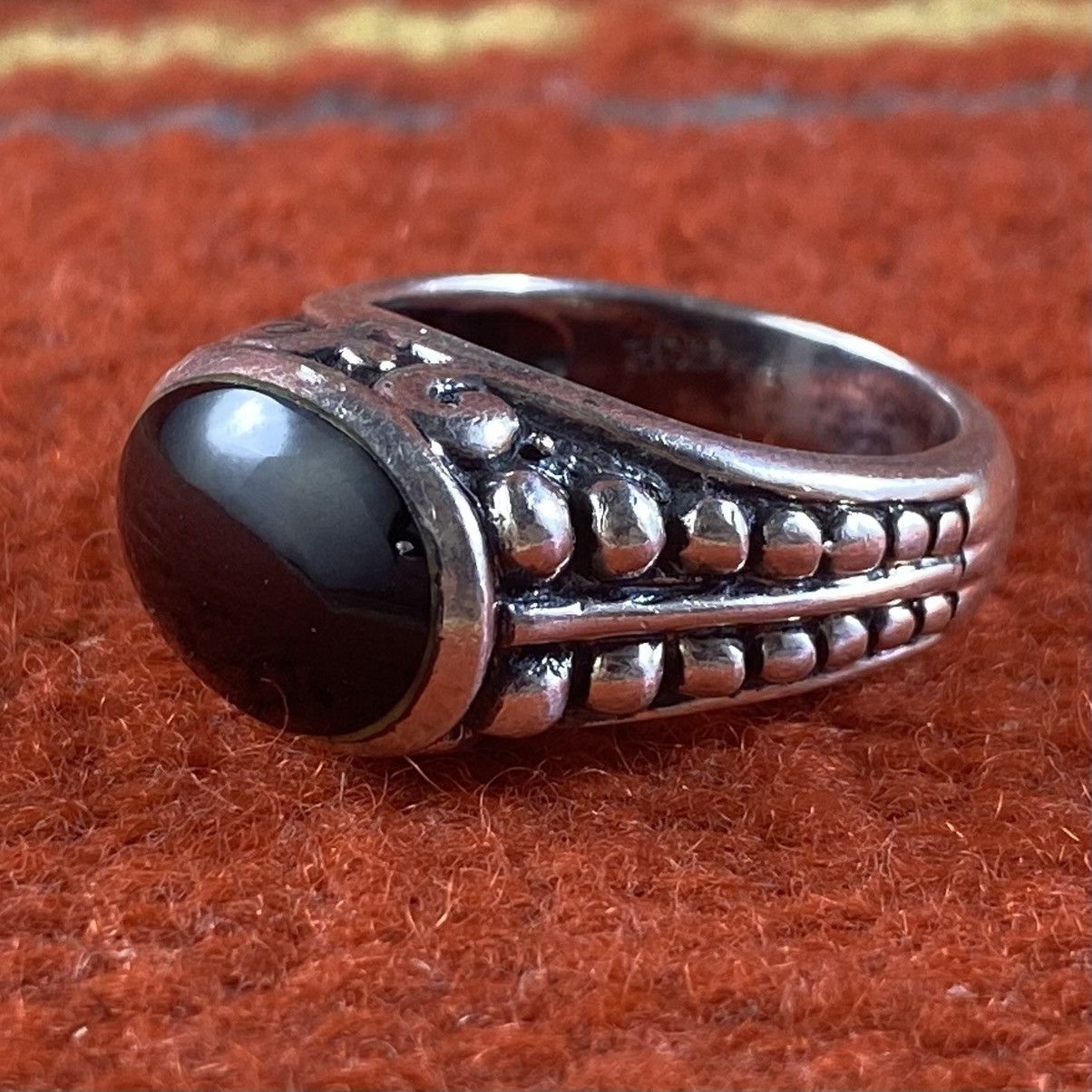 Japanese Brand × Kapital × Vintage Vtg Sterling Silver Black Onyx Chunky Domed Signet Ring Size ONE SIZE - 4 Thumbnail