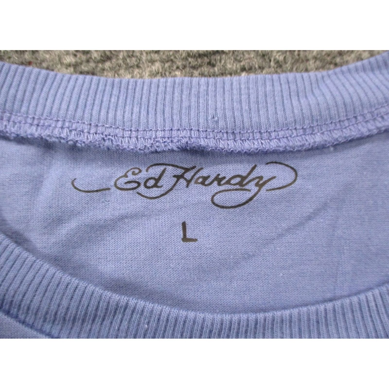 Ed Hardy Ed Hardy Shirt Womens L Purple Grunge California Cropped Casual Tee Womens L Purple Grunge California Cropped Tee Size L / US 10 / IT 46 - 6 Thumbnail