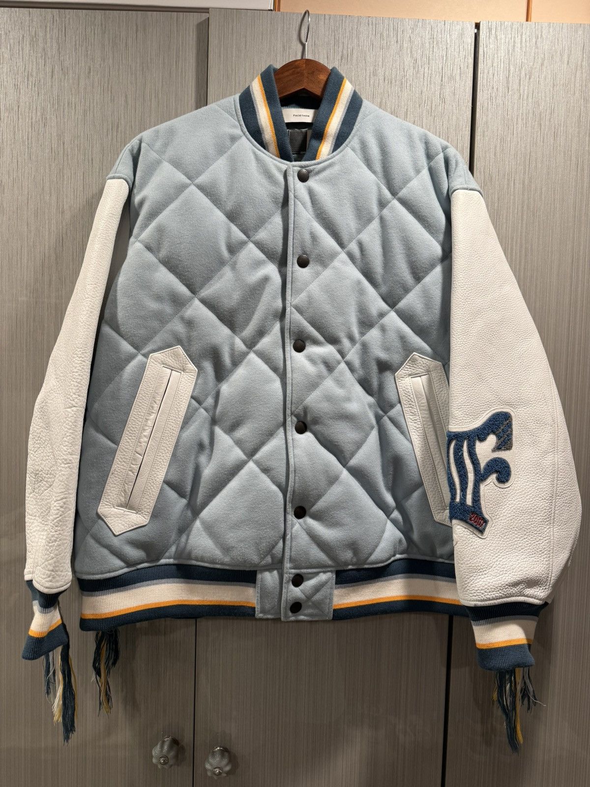 Facetasm Facetasm Blue Quilted Leather Varsity Jacket Size US XL / EU 56 / 4 - 1 Thumbnail