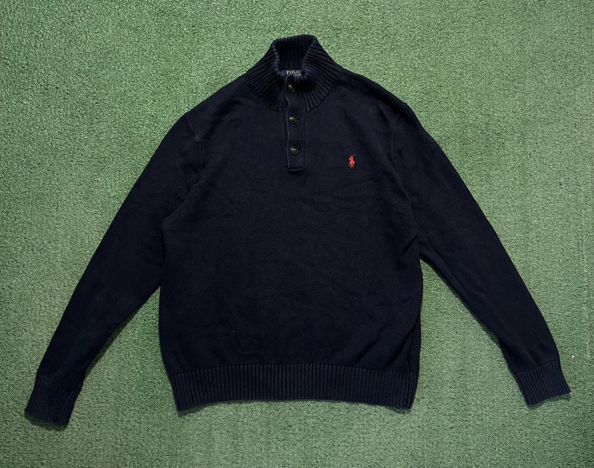 Polo Ralph Lauren × Ralph Lauren × Vintage Polo Ralph Lauren Sweater Halfzip Navy Size US XL / EU 56 / 4 - 1 Thumbnail