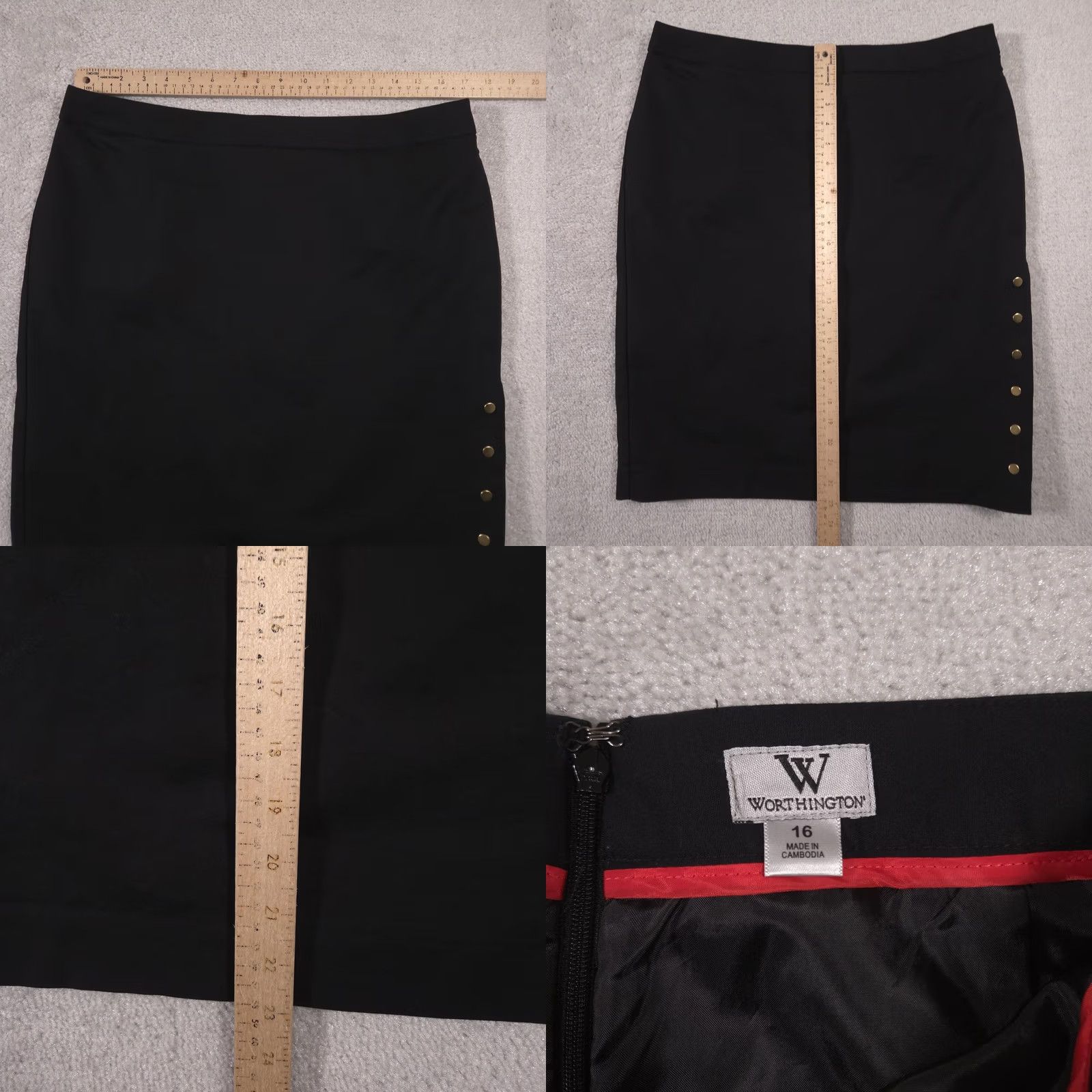 Worthington Worthington Skirt Womens 16 Black Pencil Zip Lined Career Office Snaps Slit Back Zipper Womens Size 38" / US 16 / IT 52 - 8 Thumbnail