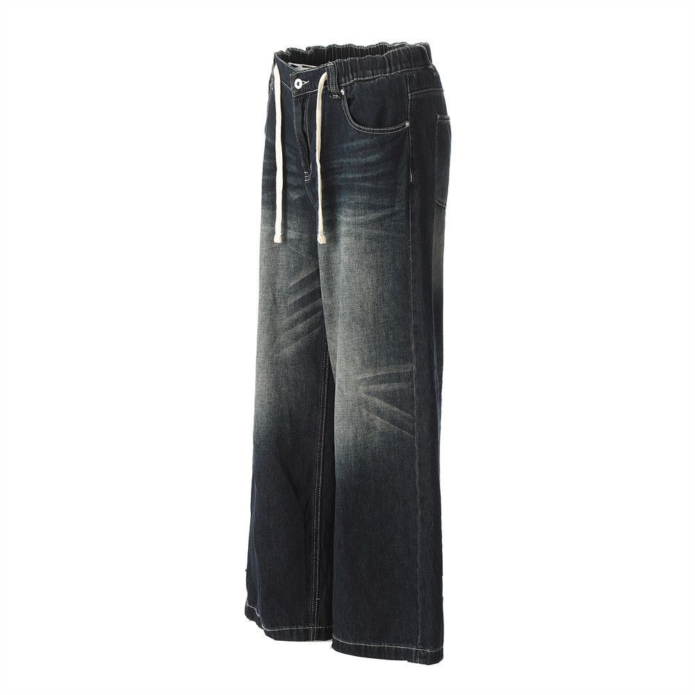 Japanese Brand Street fashion drawstring washed jeans straight y2k Size US 32 / EU 48 - 2 Thumbnail