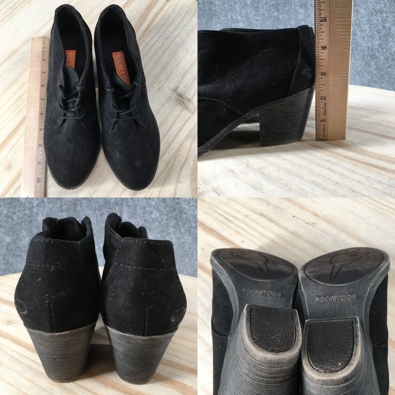 Vintage Rocket Dog Boots Womens 6 Sam Casual Lace Up Ankle Bootie Black Fabric Heels Size US 6 / IT 36 - 8 Thumbnail