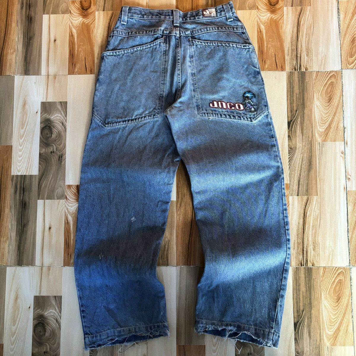 Image of Crazy Vintage 90's Jnco Flamehead Baggy Jeans in Blue, Men's (Size 30)