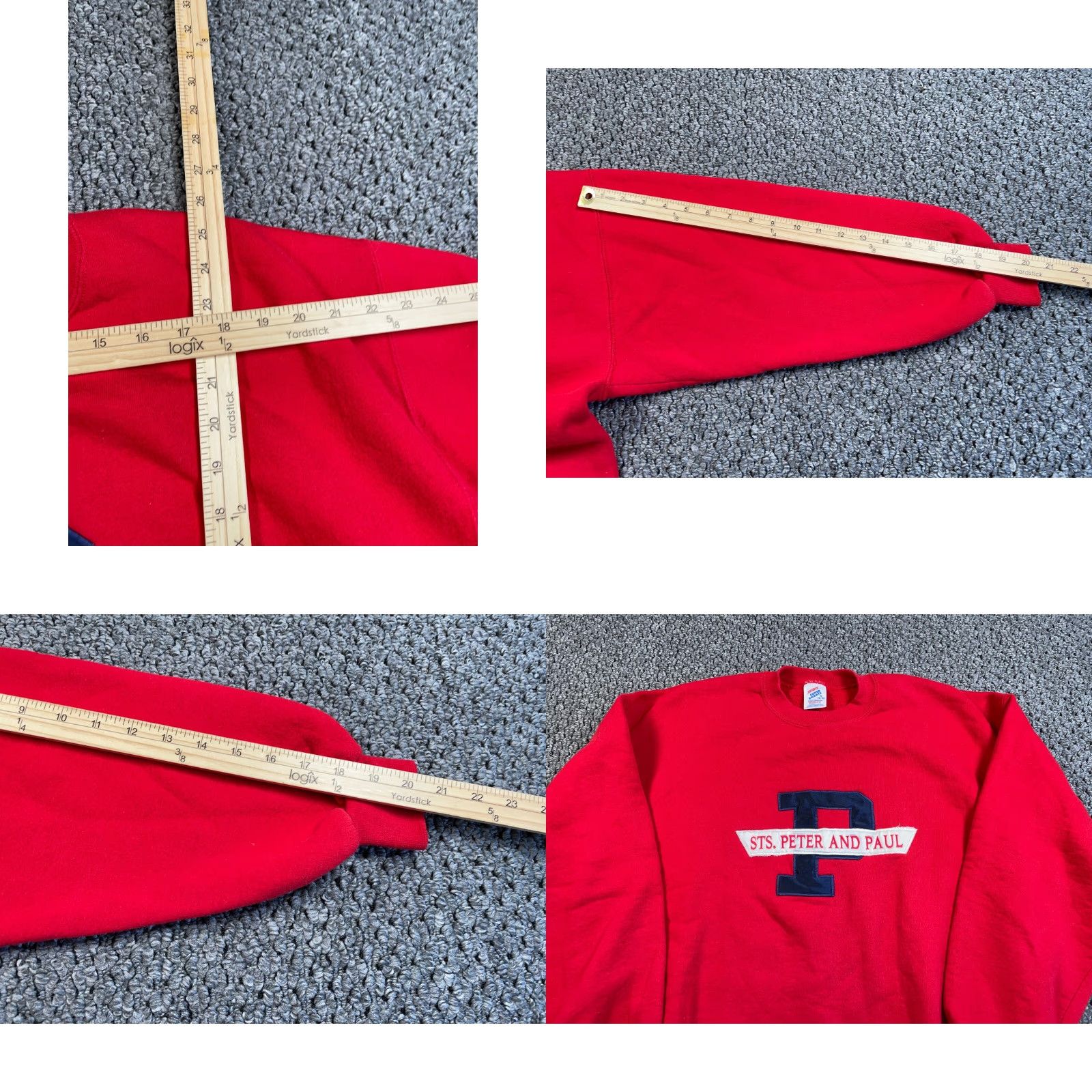 Jerzees VTG 90s Sts Peter and Paul Sweatshirt JERZEES Red Embroidered Adult XL 50-50 Cotton-Polyester Size US XL / EU 56 / 4 - 8 Thumbnail