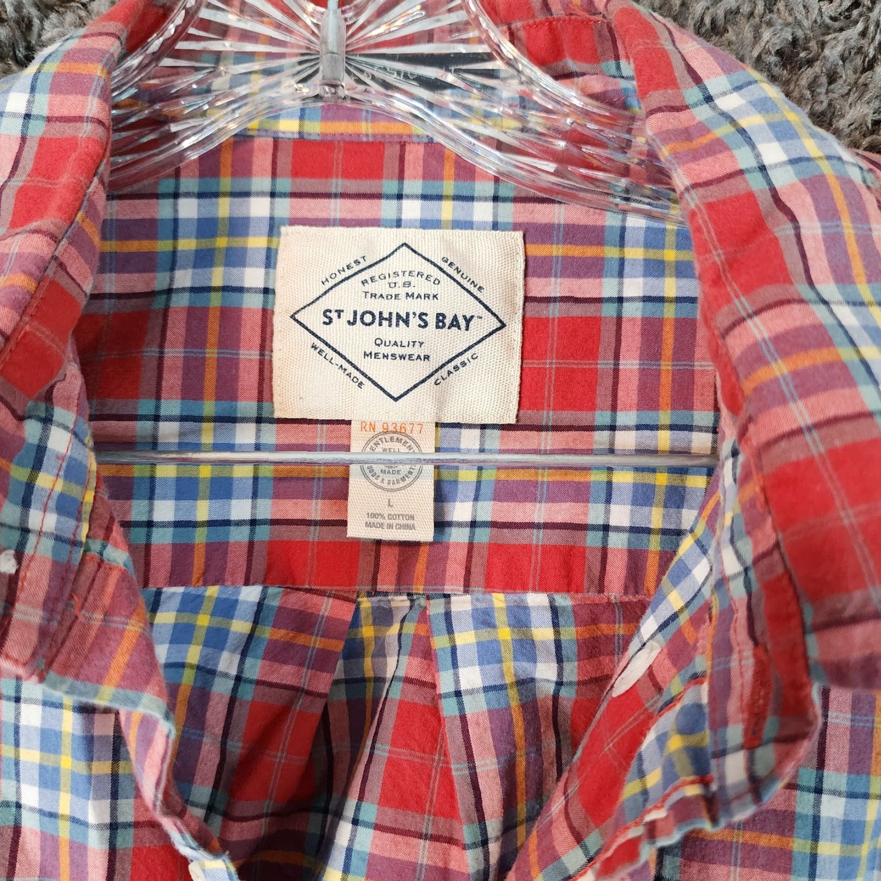 Vintage VINTAGE? Not specified as vintage. So: St. John's Bay Long Sleeve Plaid Button-Up Shirt - Mens L Red Classic Pattern Size US L / EU 52-54 / 3 - 4 Thumbnail
