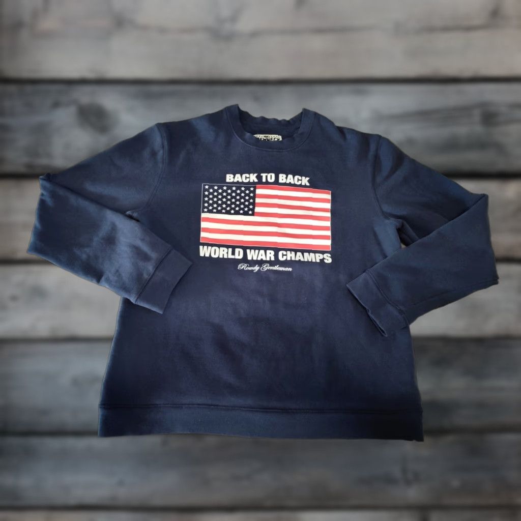 Vintage Rowdy Gentleman Sweatshirt Back To Back World War Champs USA L Blue Crew Neck Long Sleeve Graphic Print Pullover Mens Size Large Size US L / EU 52-54 / 3 - 1 Thumbnail