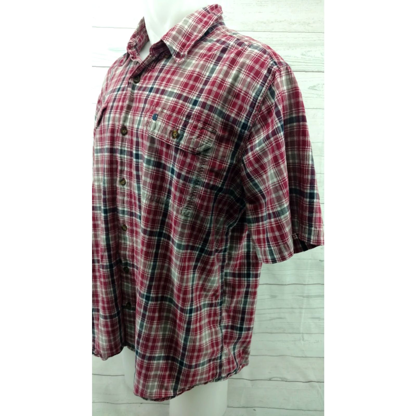 Carhartt Carhartt Button-Down Shirt Mens 2XL Red Gray Plaid Short Sleeve Relaxed Button Up Size US 39 - 2 Thumbnail