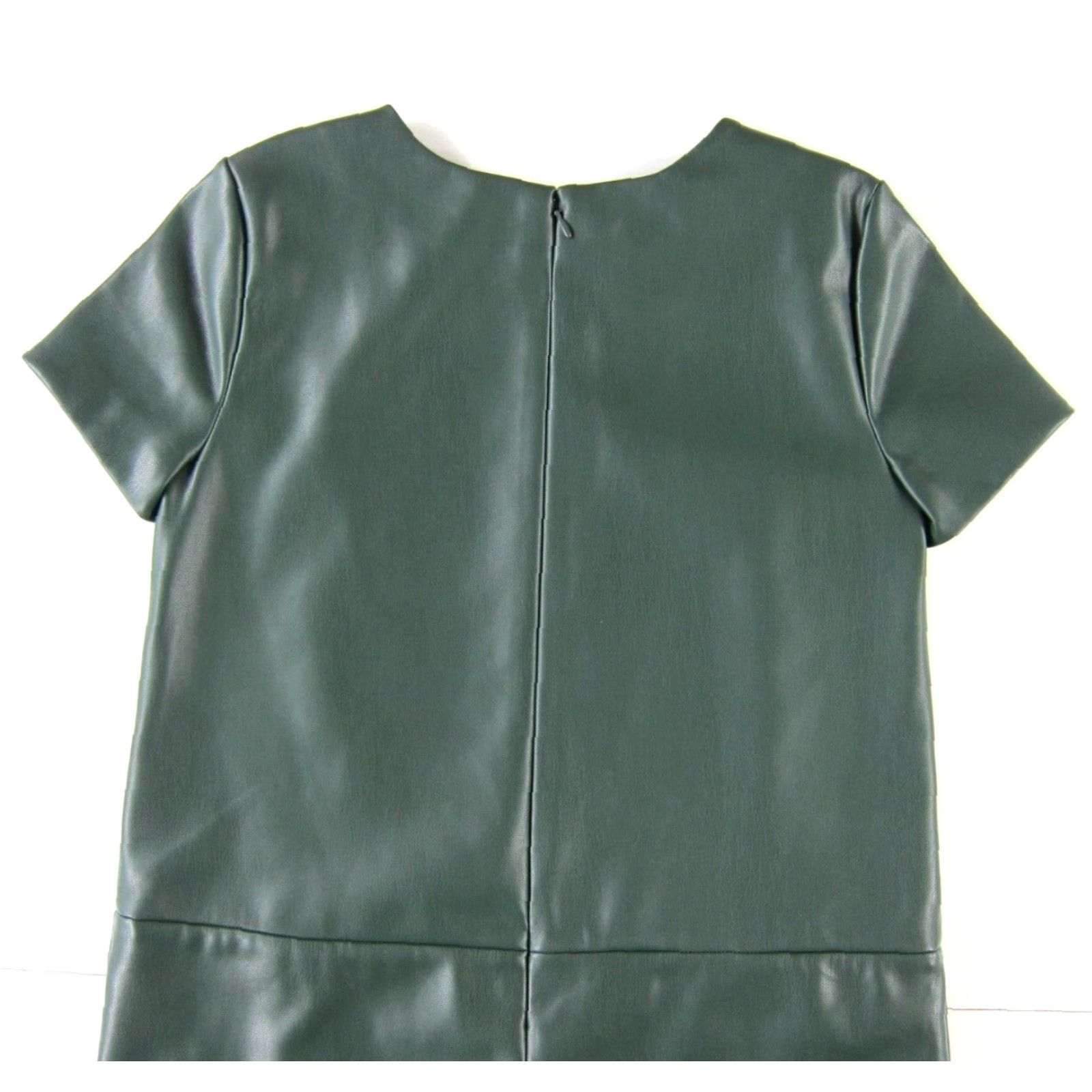 Ann Taylor VINTAGE Ann Taylor Green Faux Leather Stretch Short Sleeve Pocket Sheath Shift Dress 0 Size 25" / US 0 / IT 36 - 6 Thumbnail