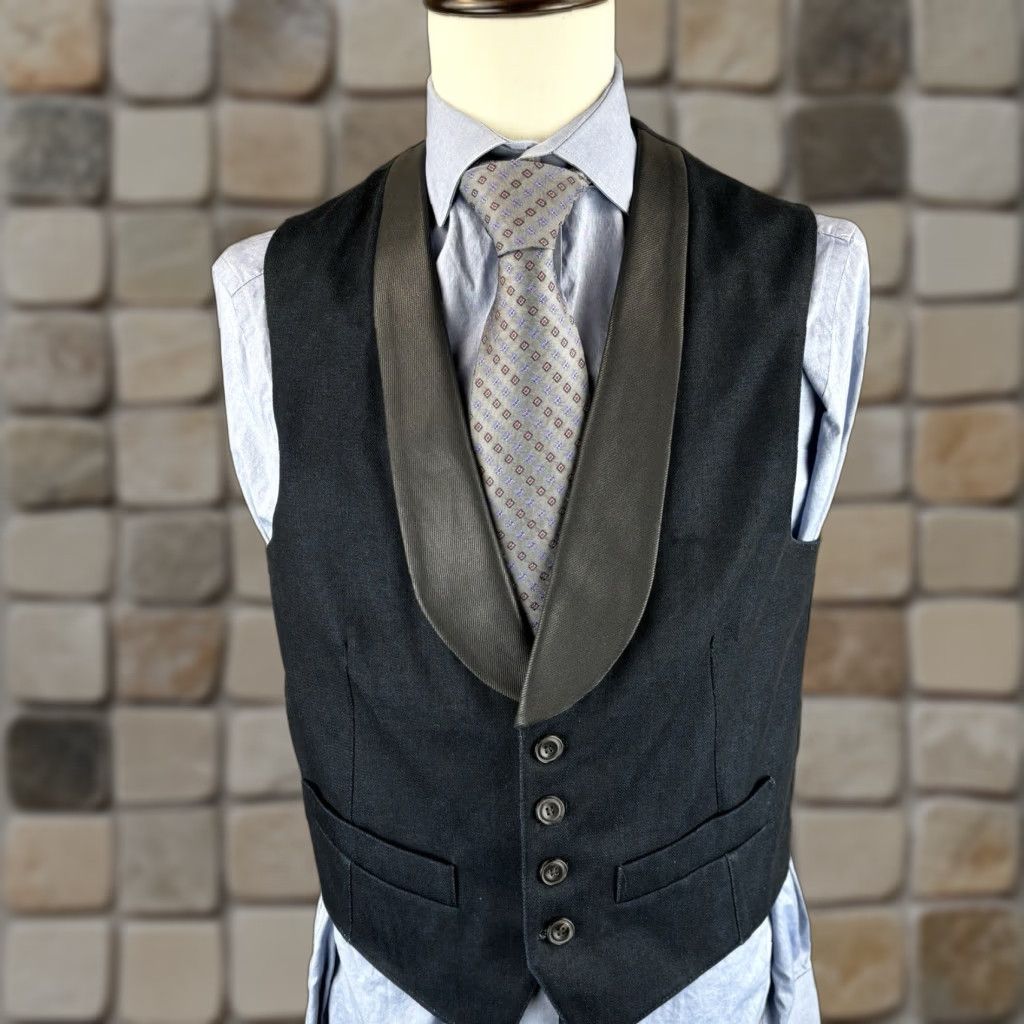 Nudie Jeans Nudie Jeans Vest Denim Navy Blue 4 Button V-Neck Waistcoat Men M Regular Wedding Summer Spring Winter Casual Biker Size US 31 - 1 Thumbnail