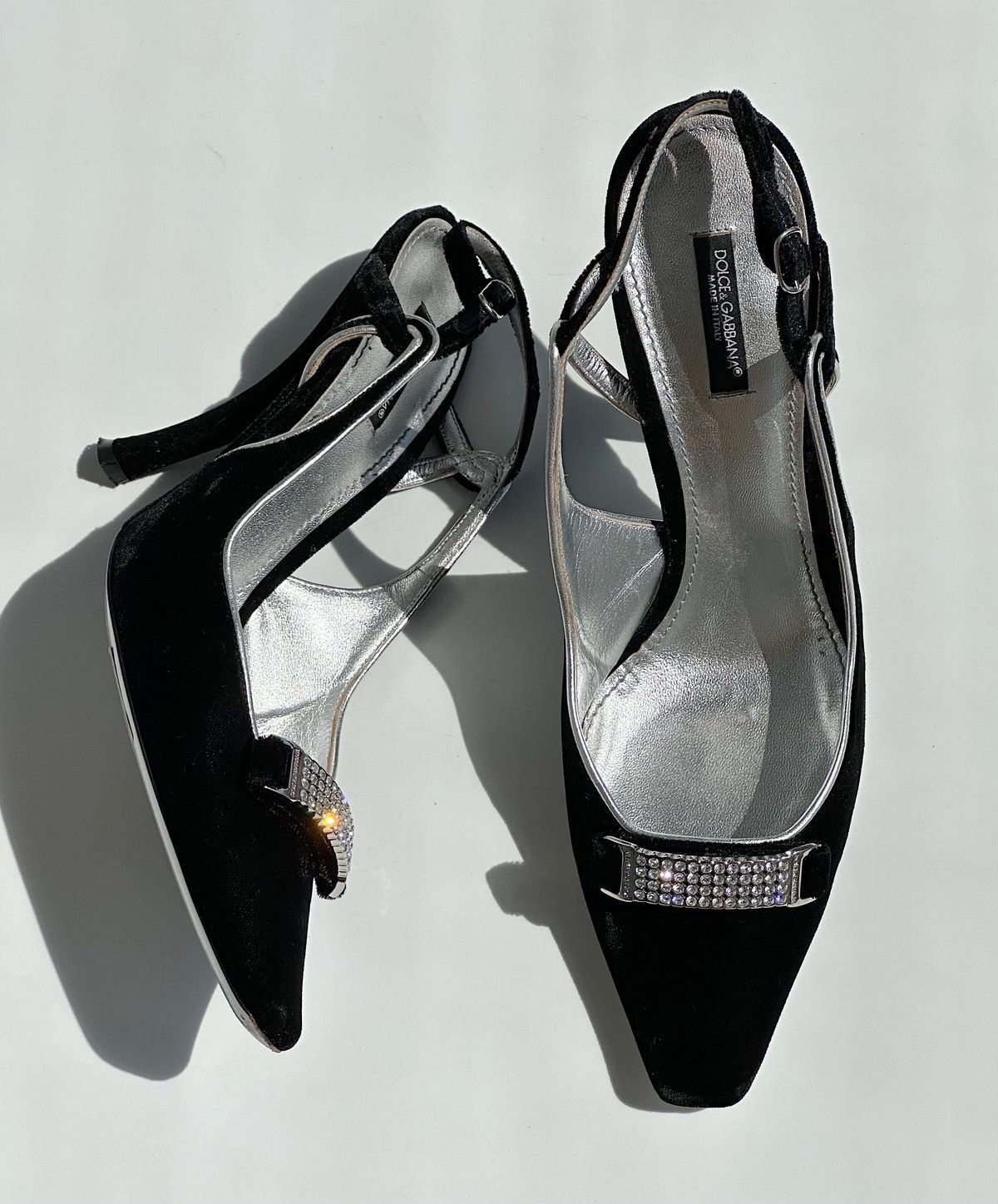 Dolce Gabbana x Vintage Sz40 D&g Velvet Crystal Slingback Heels Vintage Shoes Chic in Black, Women's (Size 10)
