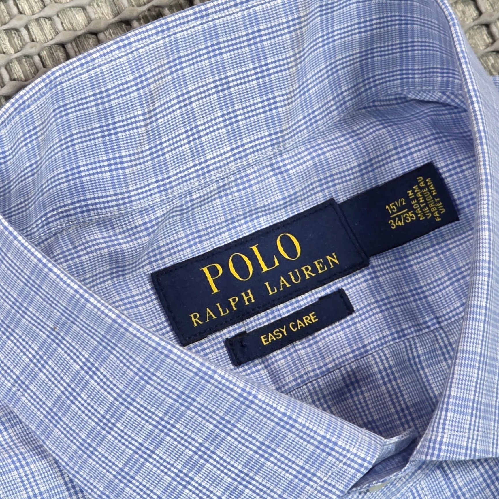 Polo Ralph Lauren Ralph Lauren Polo Dress Shirt Button Up Long Sleeve Houndstooth Plaid 15.5-34/35 Blue 100% Cotton Regular Men Shirt Mens Size 42R - 7 Thumbnail